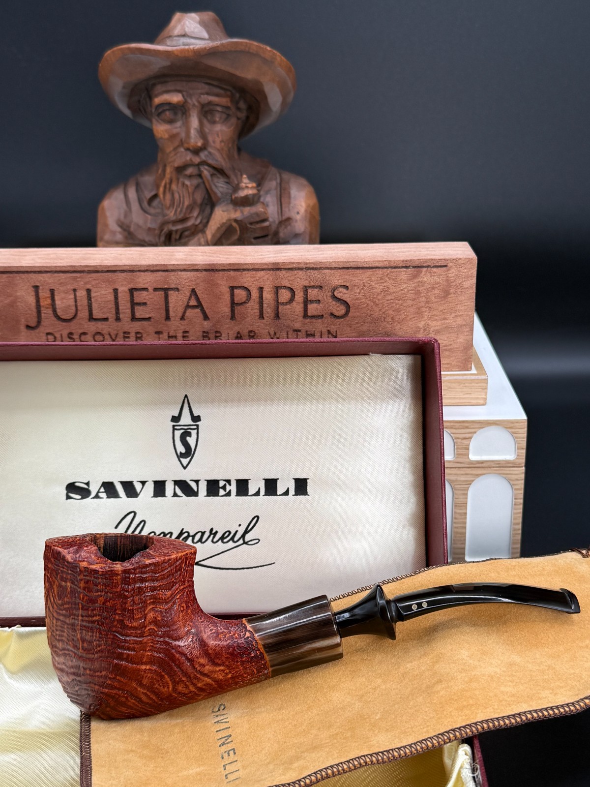 Savinelli Nonpareil 9201 Estate Tobacco Pipe Ring Grain Horn Ferrule 2-Dot Italy