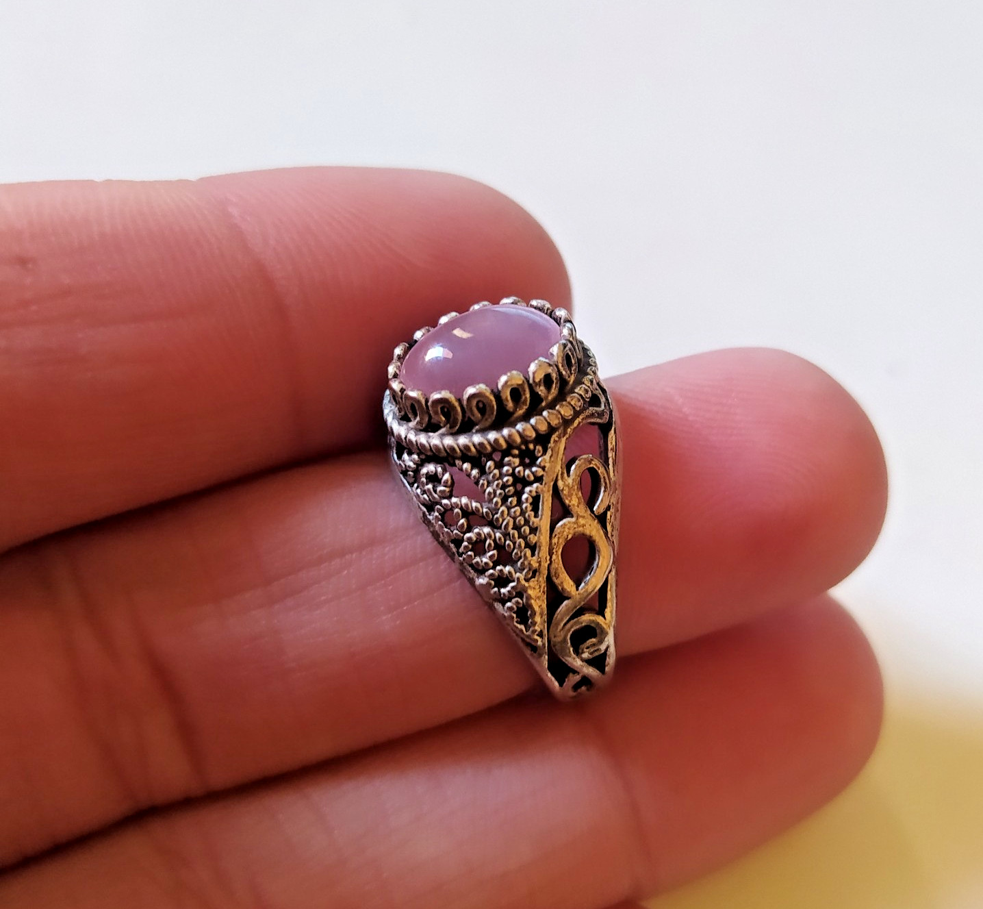 Ancient Vintage Victorian Sterling Silver Ring Boho Rose Quartz Stone Size 7 Ancient Vintage Victorian Sterling Silver Ring Boho Rose Quartz Stone Size 7