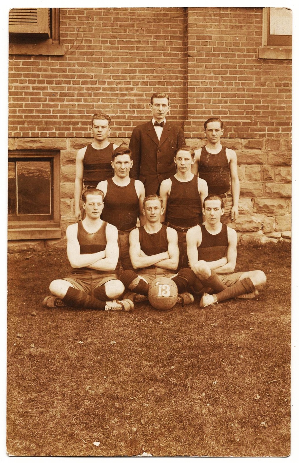 real photo 1913 School Basketball Team antique postcard RPPC