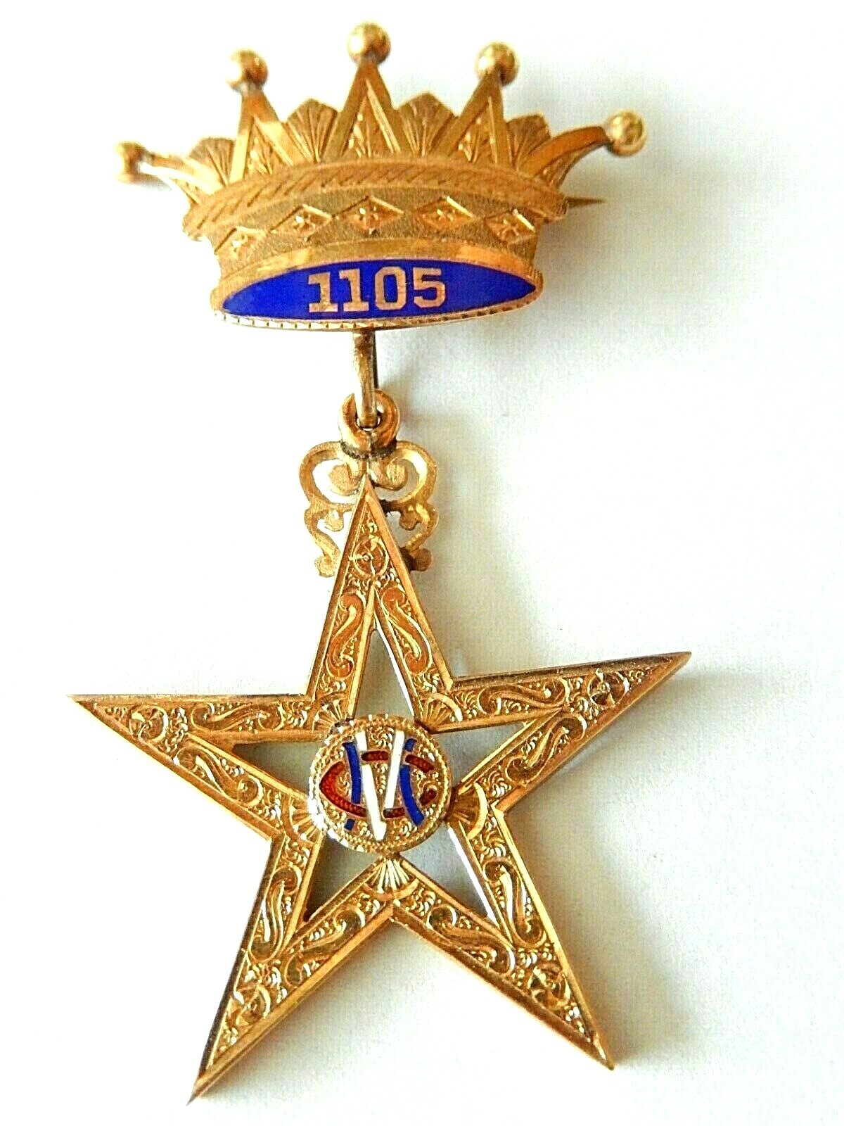 *RARE* ANTIQUE 1905 14K MASONIC MEDAL PIN BADGE 1105 CROWN WITH MASONIC STAR *RARE* ANTIQUE 1905 14K MASONIC MEDAL PIN BADGE 1105 CROWN WITH MASONIC STAR