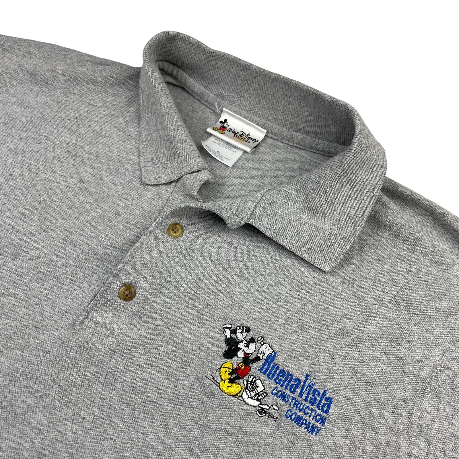 VTG Walt Disney World Buena Vista Construction Company Polo Shirt Gray • XL