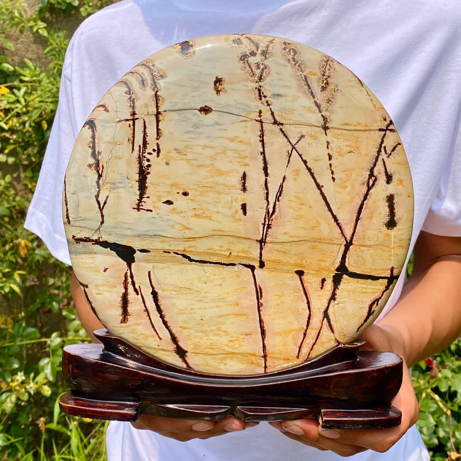 7.9LB Natural Chinese tree shaped limestone image stone national flower ornament