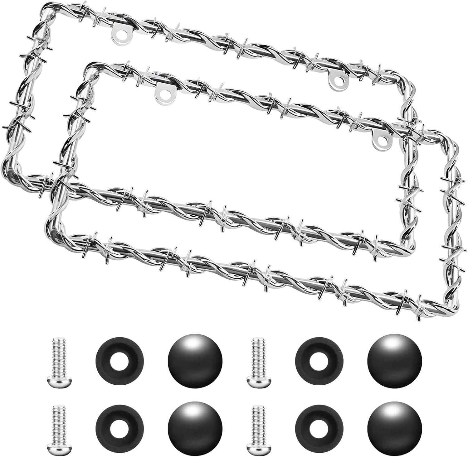 2Pcs Barbed Wire Design License Plate Frame, Chain Plate Frame Supplies Comes wi