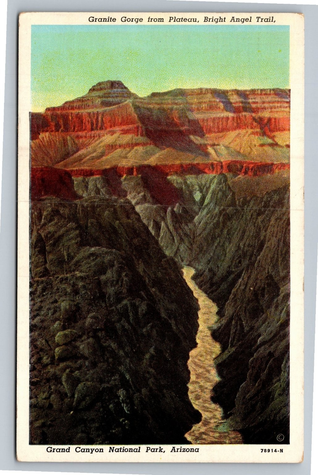1946 Grand Canyon Granite Gorge Bright Angel Trail Curteich Postcard