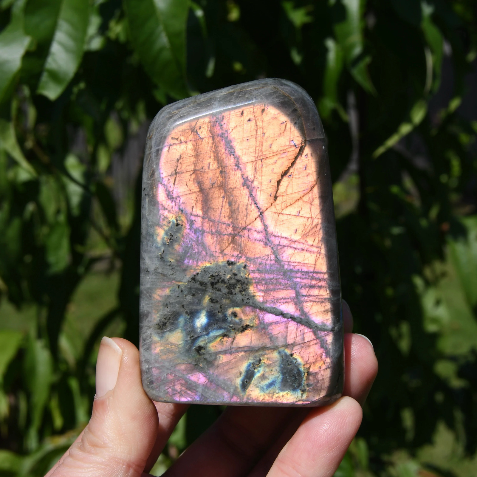 3.3in 318g Pink Purple Labradorite Crystal Freeform Tower, Super Flashy Spectrol