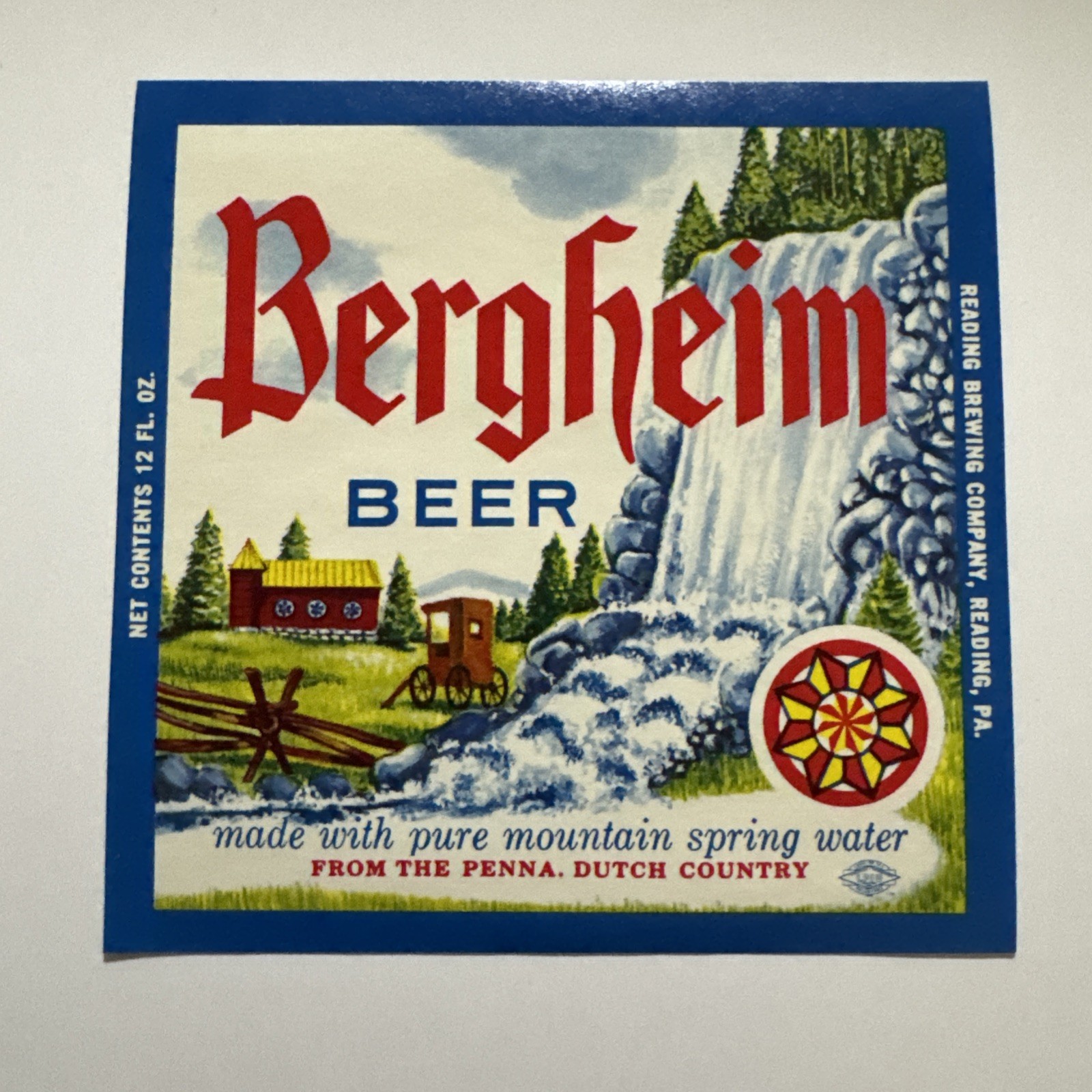 Vintage Reading Bergheim Beer Label Reading, PA 12 oz