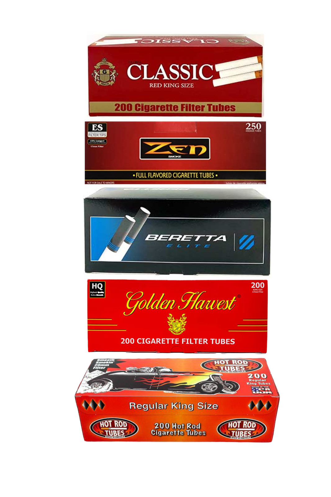 Zen Beretta Golden Harvest Hot Rod Global KING SIZE Cigarette Tubes (5-Boxes)