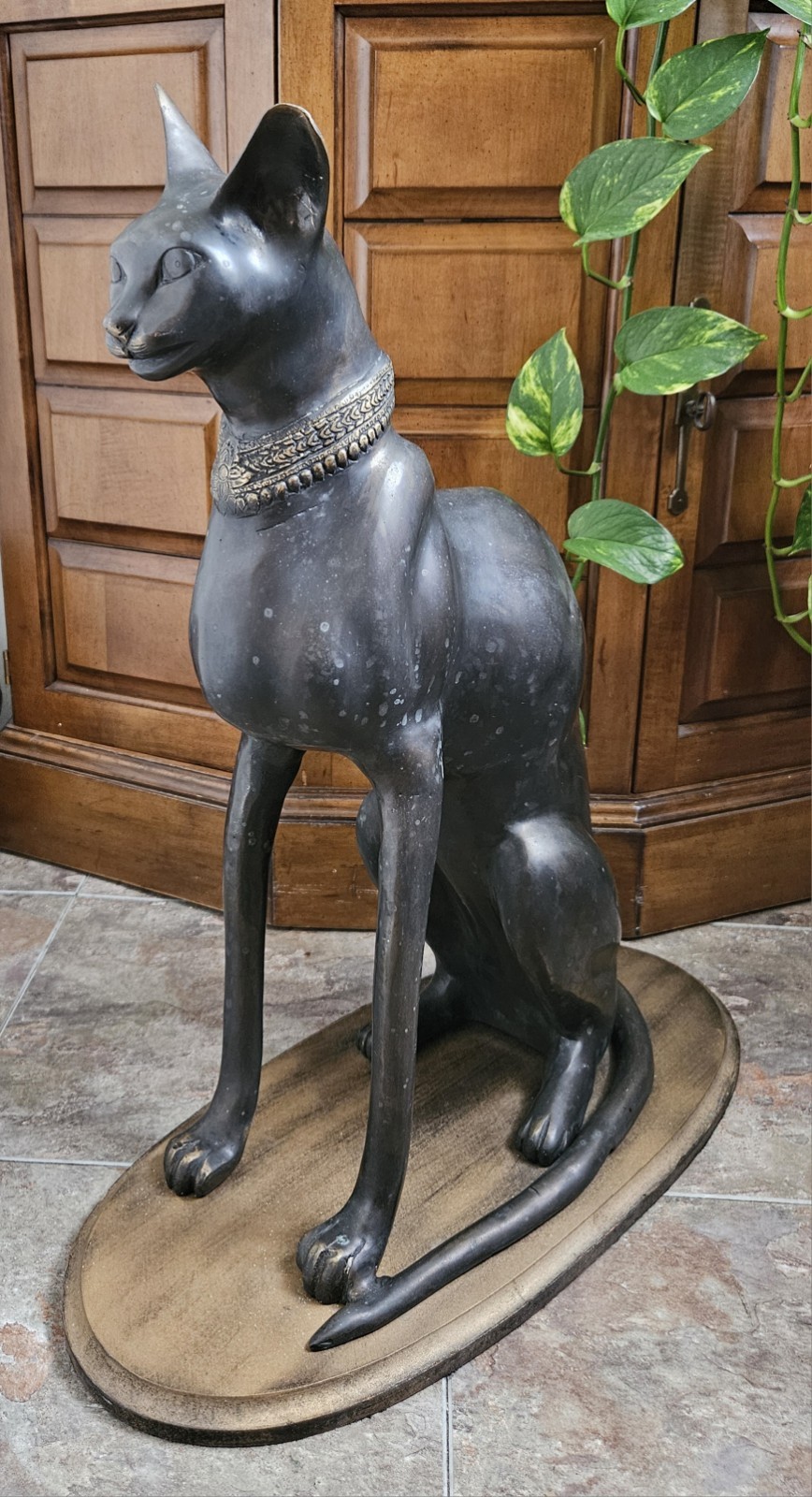 Vintage Large Bronze French Art Deco Egyptian Revival Bastet Cat Sculpture 23\