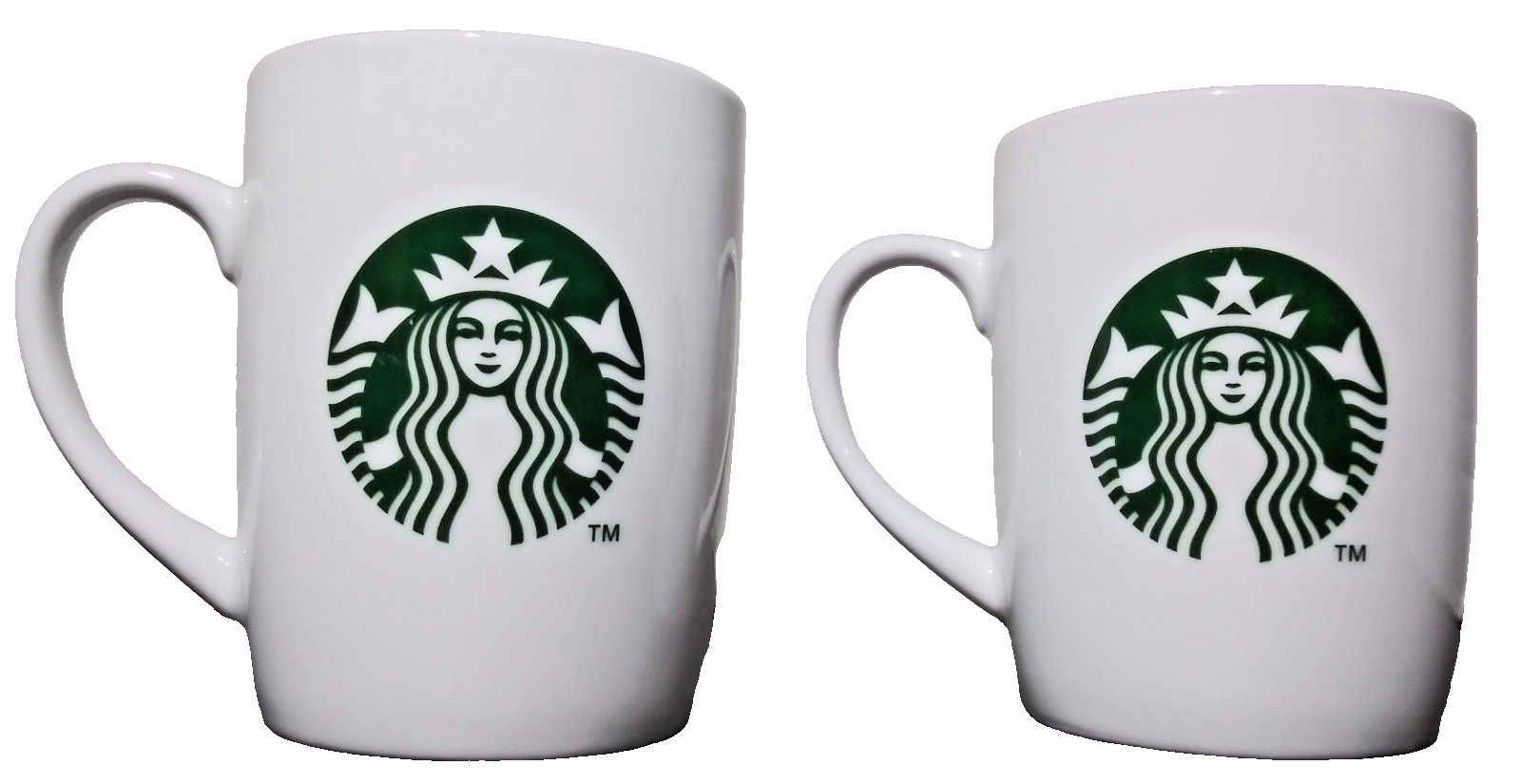 Set Of 2 Starbucks 2013 Ceramic Green Mermaid Siren Logo 10 oz White Coffee Mugs