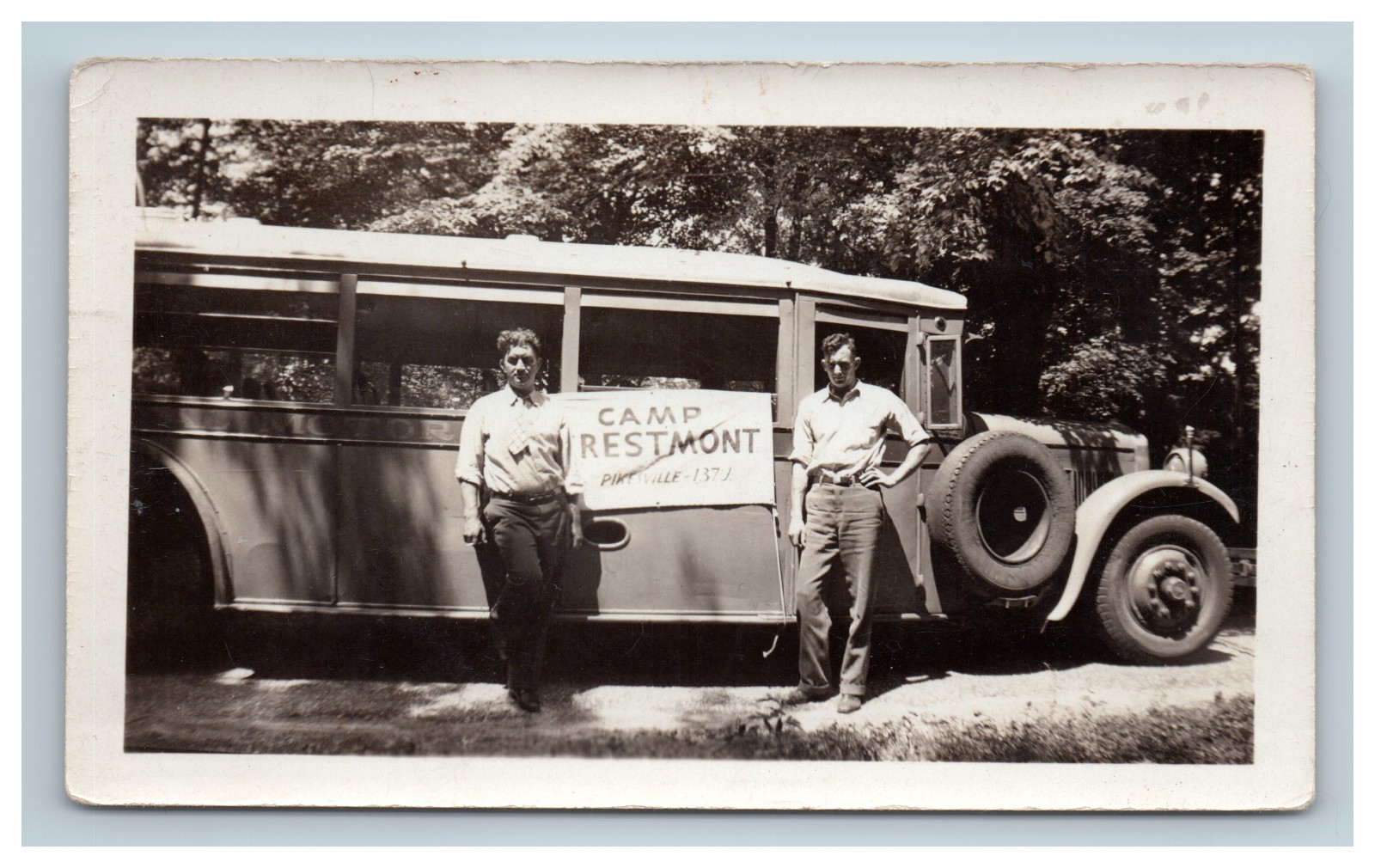 Vintage Real Photo Camp Truck Bus Men 1930s 1940s Snapshot OOAK