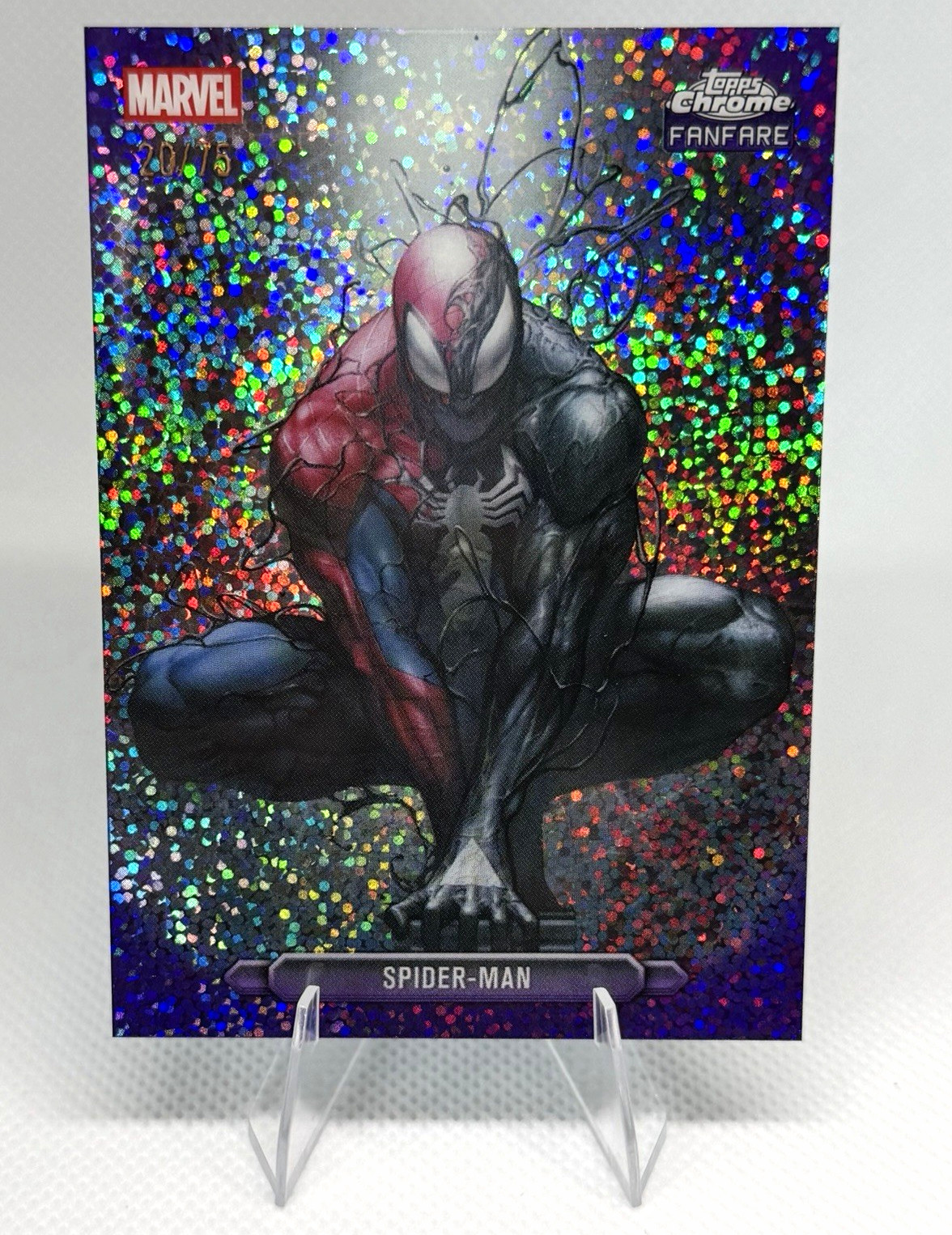 Topps 2026 Chrome Spider-Man Fanfare 20/75 Purple Speckle
