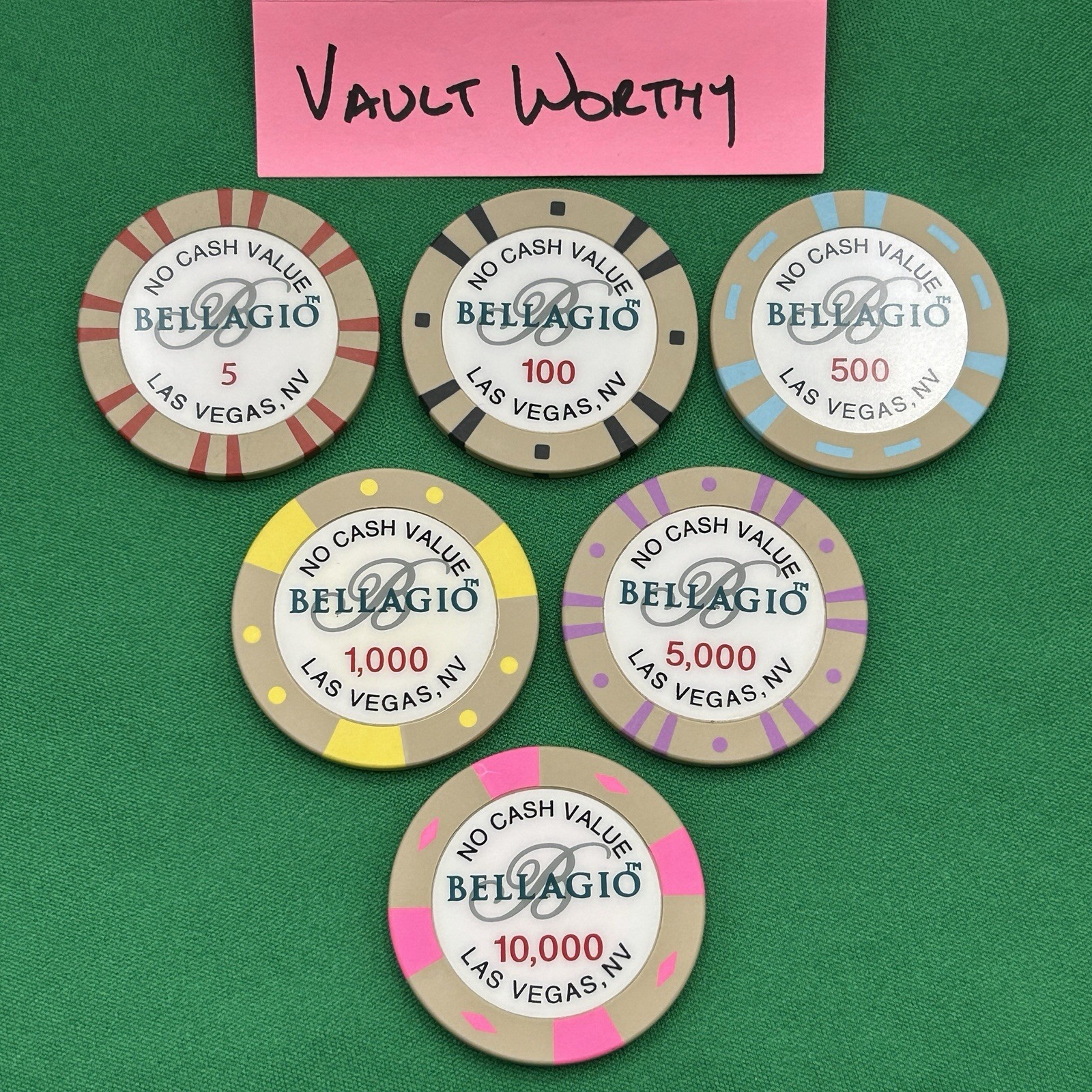 Bellagio Resort Casino - Las Vegas NV - Set of 6 Tournament Poker Chips 5-10000