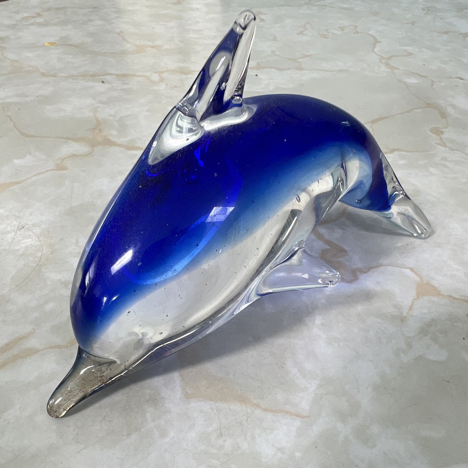 Blue & Clear Art Glass Dolphin Figurine Glass Dolphin Animal Figurine