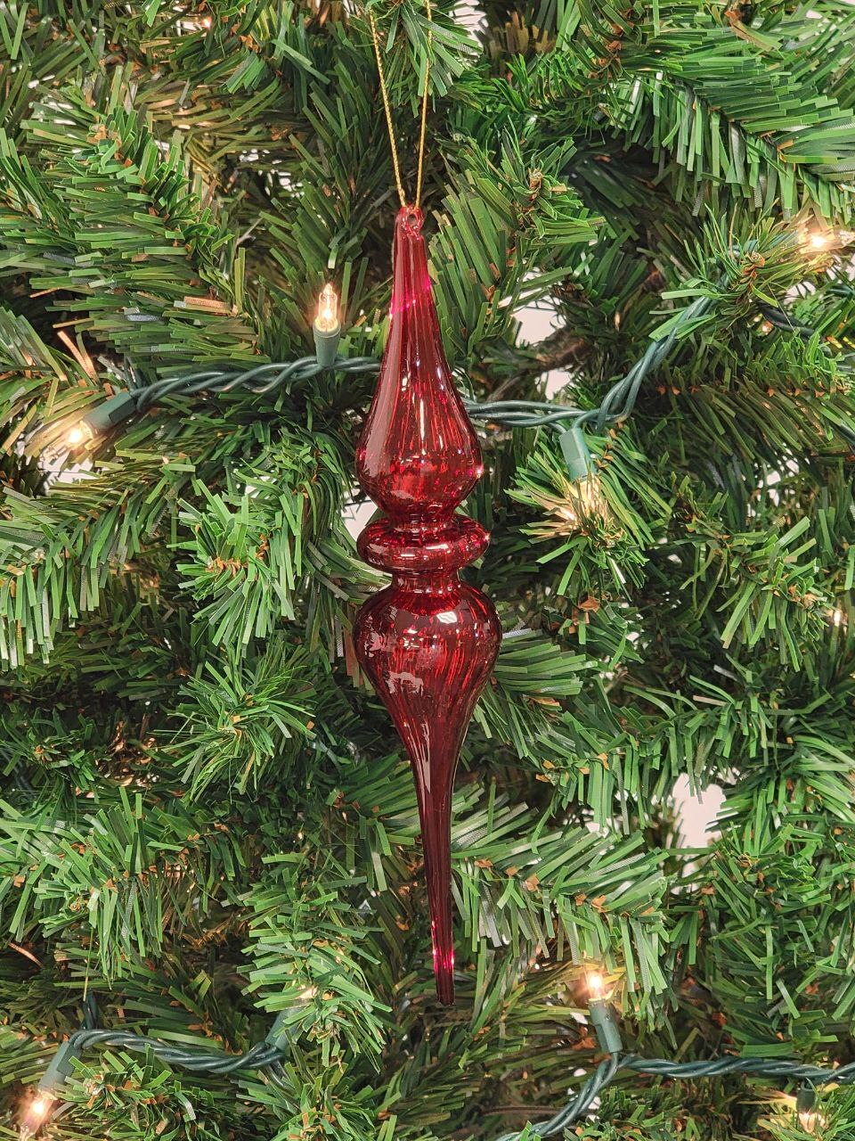 Wizardi Red Elongated Finial Glass Christmas Ornament F07M7-1-LH76-23215