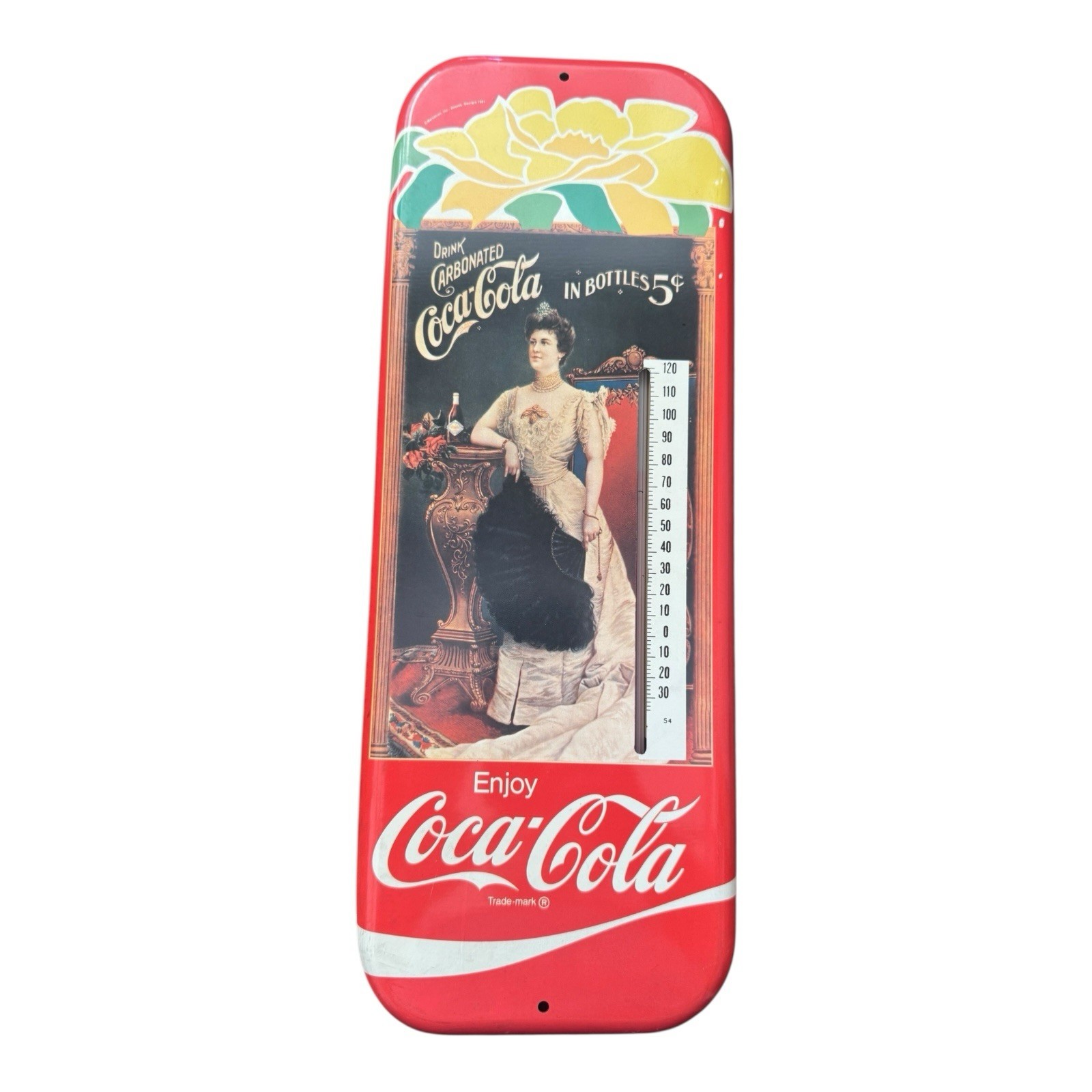 1981 Coke Coca Cola Tin Advertising Thermometer with Lillian Nordica