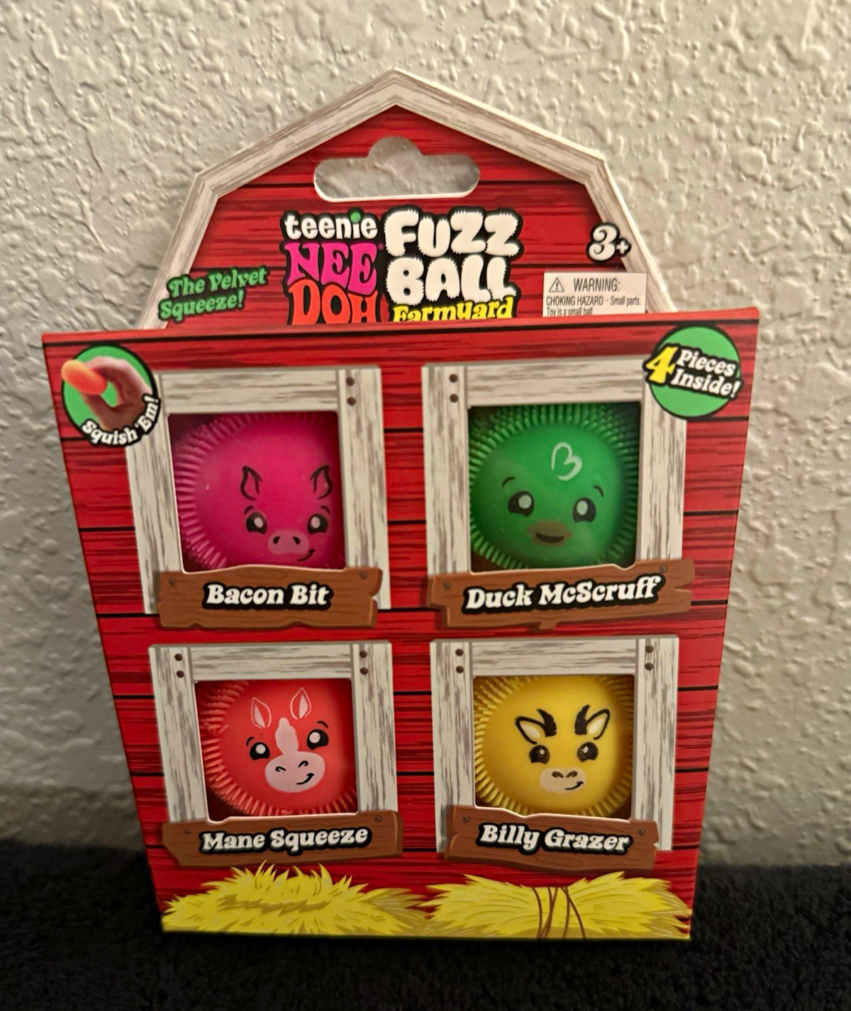 Nee Doh Teenie Fuzz Ball Farmyard Squeeze Ball Set 4pc Multicolor Gel