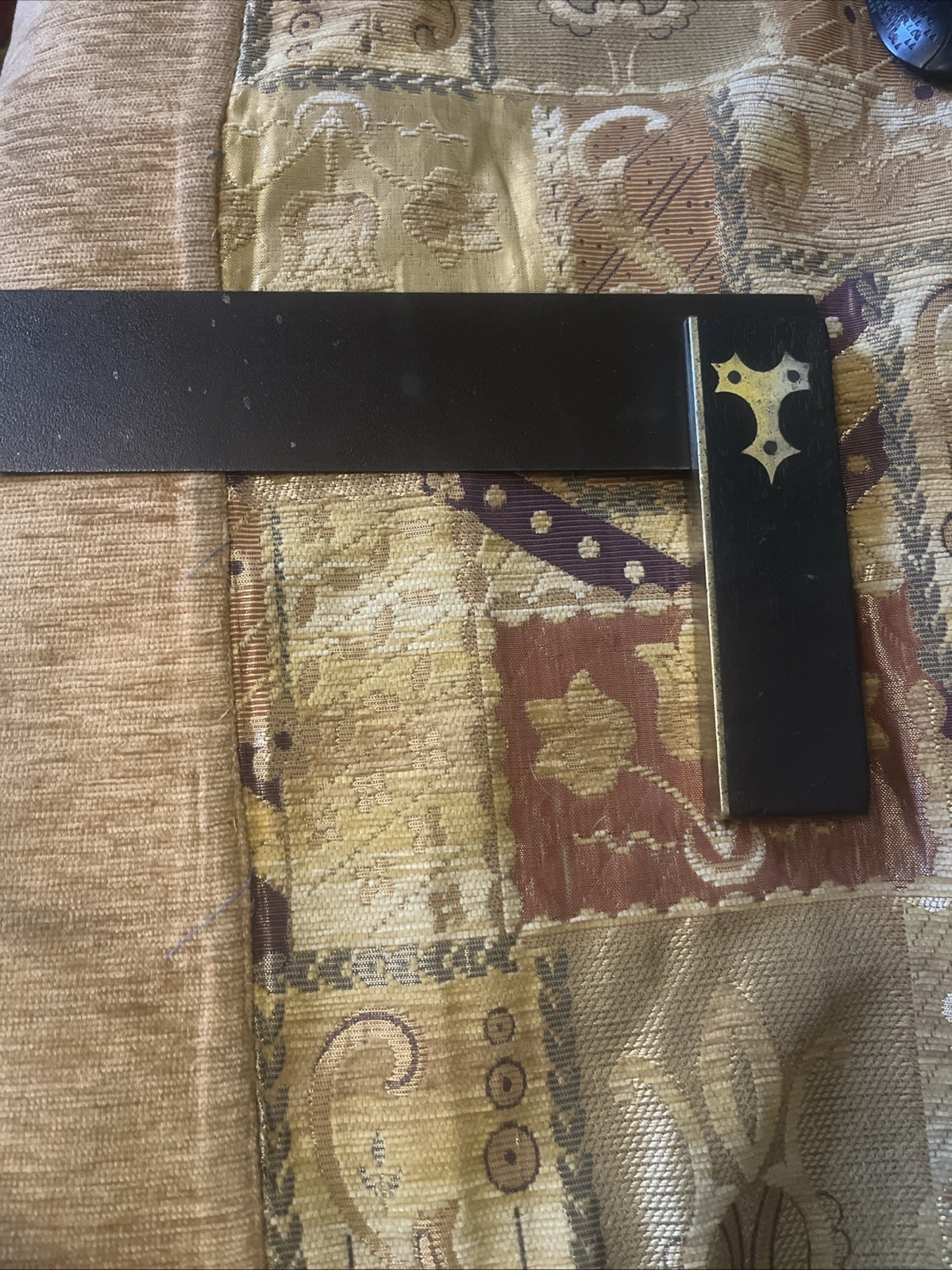 Vintage Ebony & Brass Carpenter’s Try Square Decorative Inlay Woodworking Tool