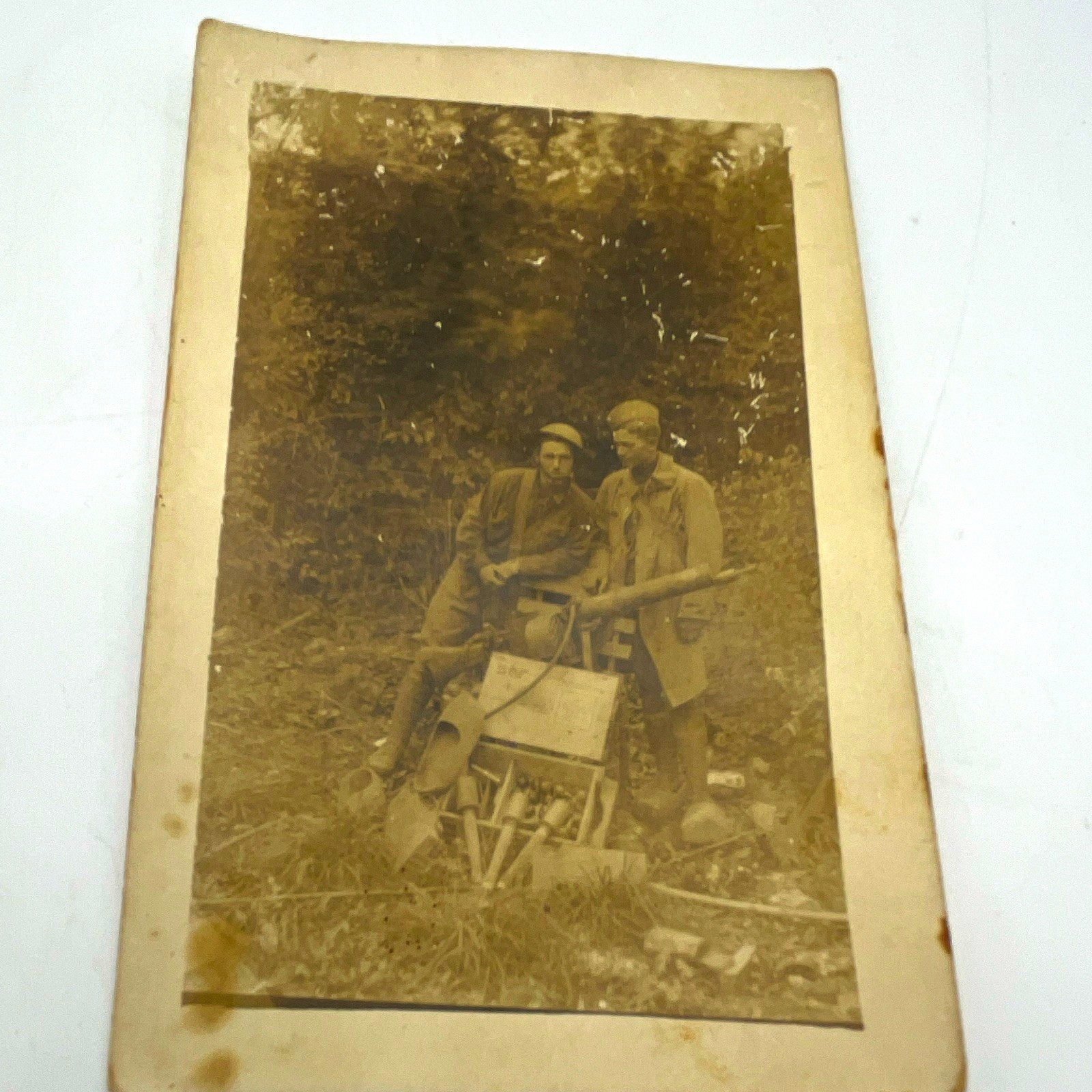 WW1 Soldiers Posing with a Maxim Machine Gun in a VTG Sepia Field Portrait 