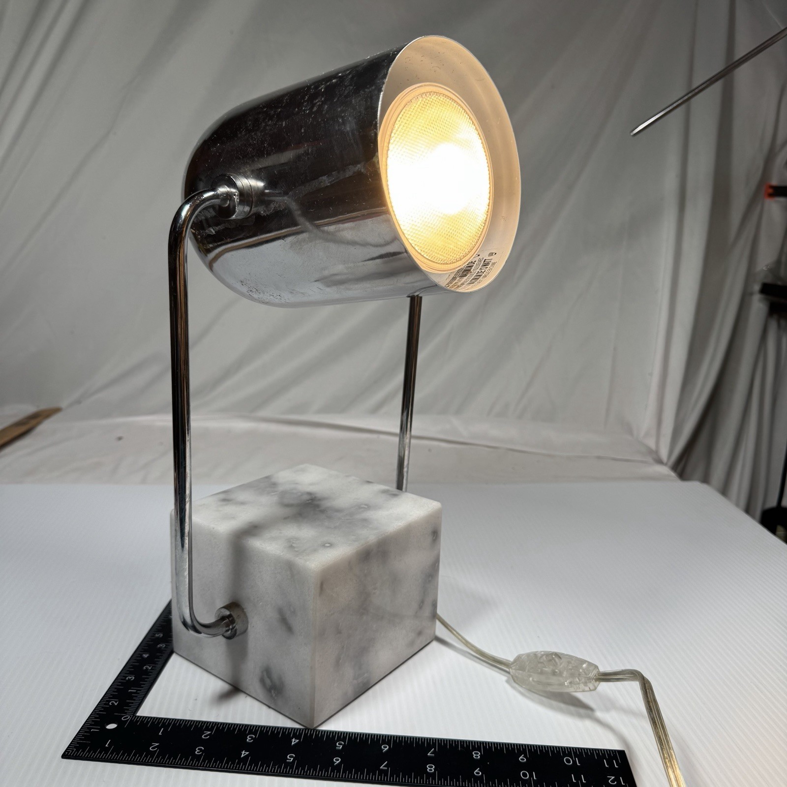 Italian Postmodern 1970\'s solid Marble & Polished Chrome Table Desk Spot Lamp