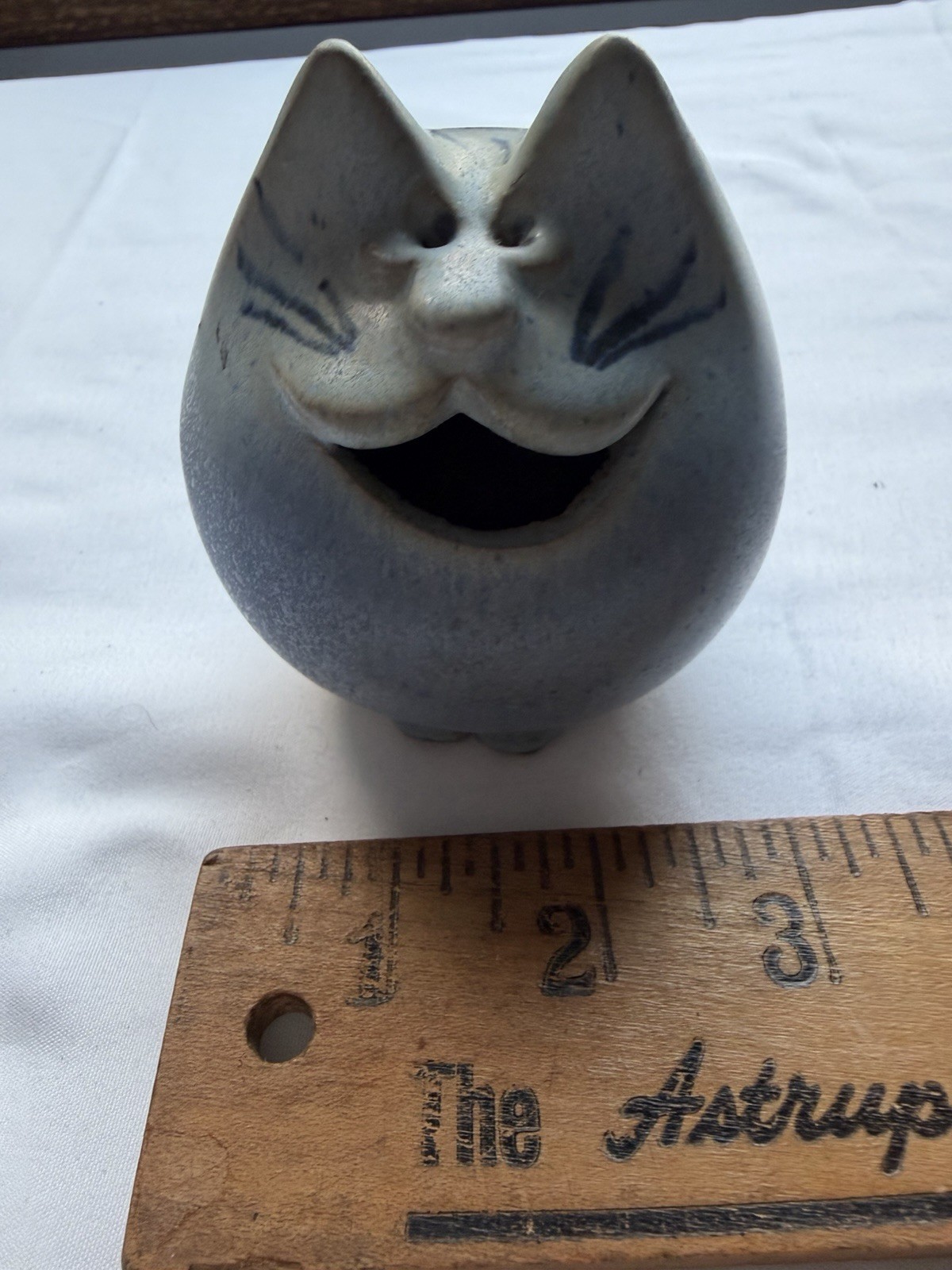 Whimsical Round  Fat Chunky Ceramic Pottery Cat Figurine