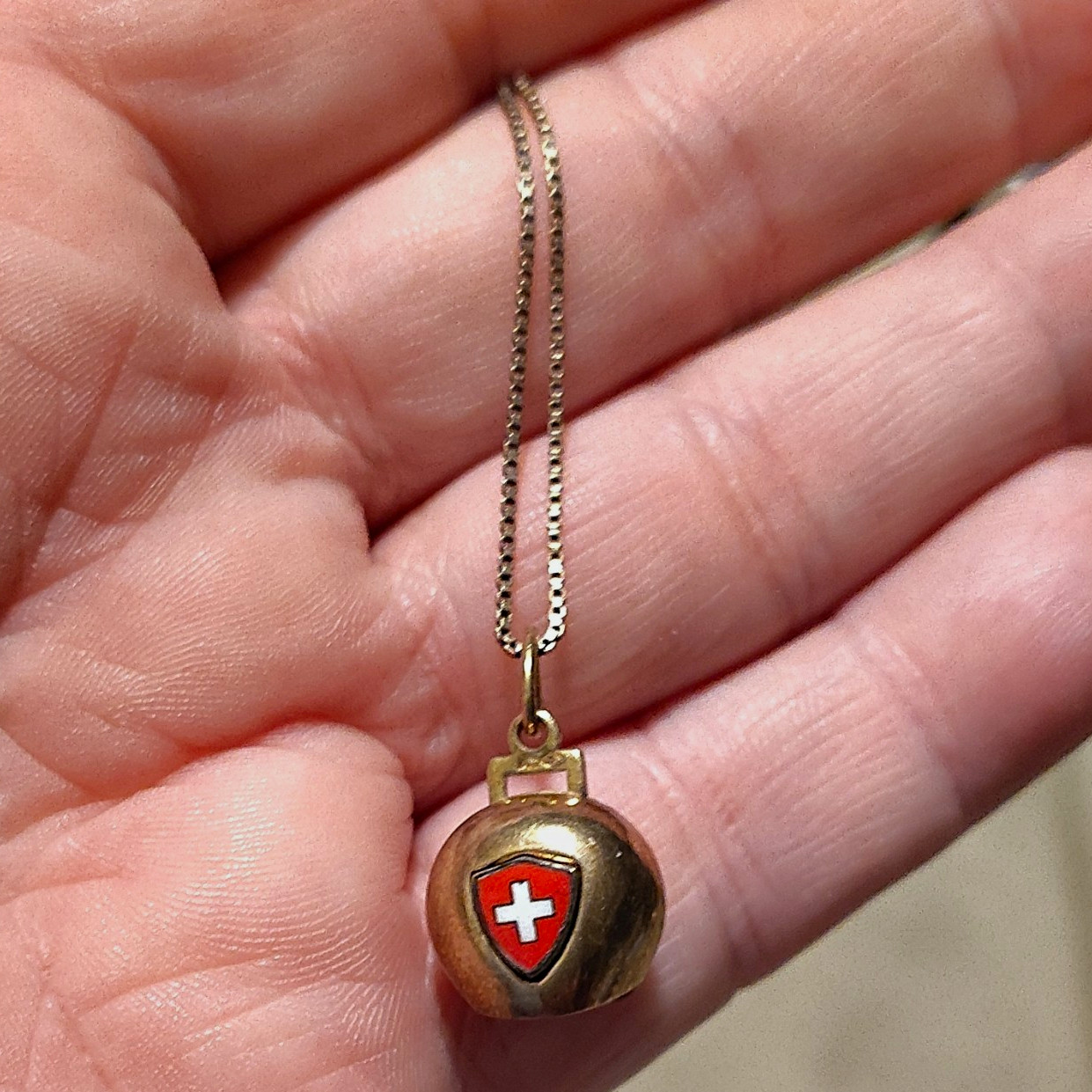 Vintage Swiss Cowbell Souvenir  Necklace