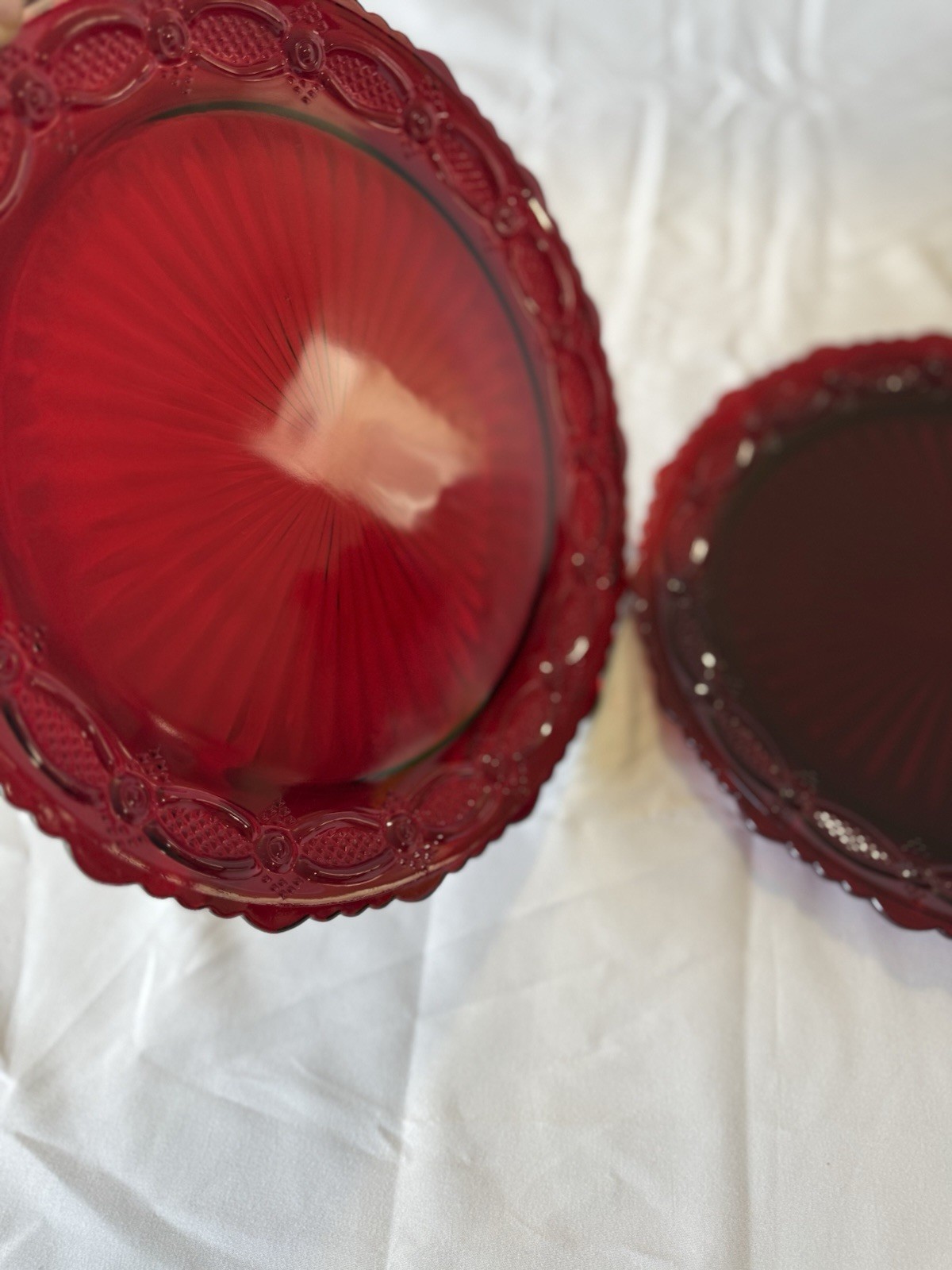 Avon 1876 Cape Cod Ruby Red Glass Dinner Plates 10.75” Vintage Lot of 2