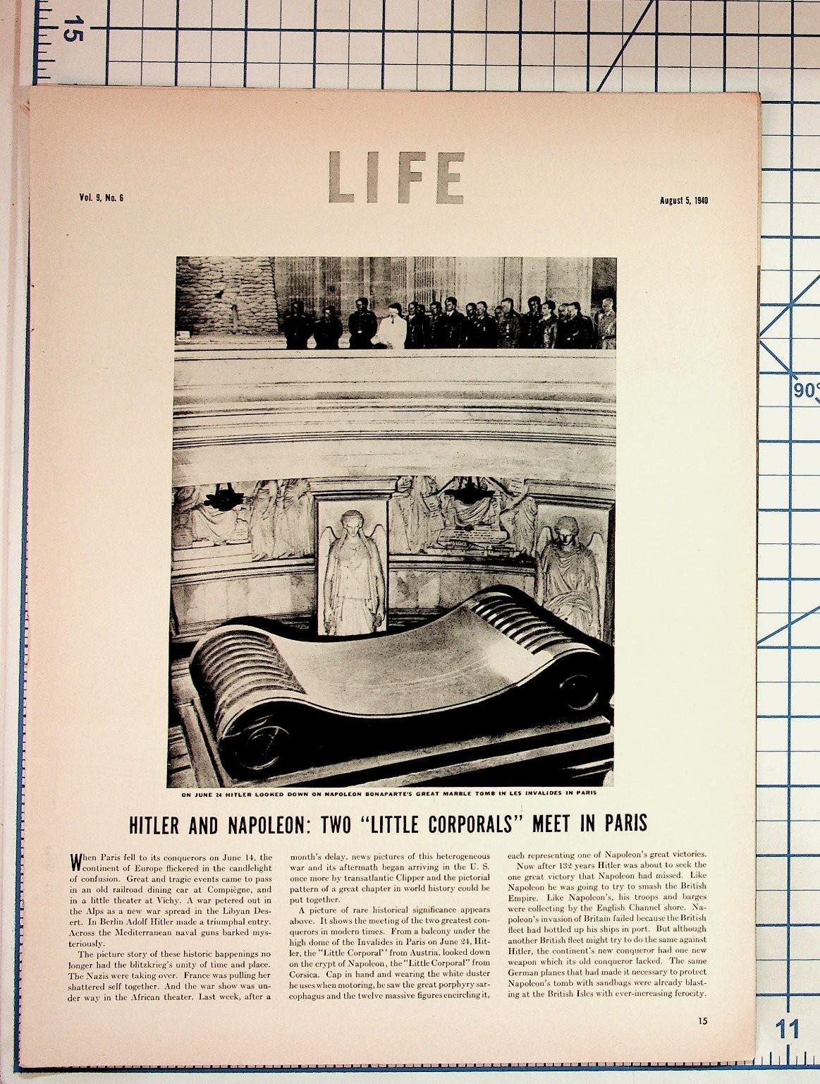 1940 WWII LIFE Magazine Page Hitler Paris Biarritz Mussolini Bomber