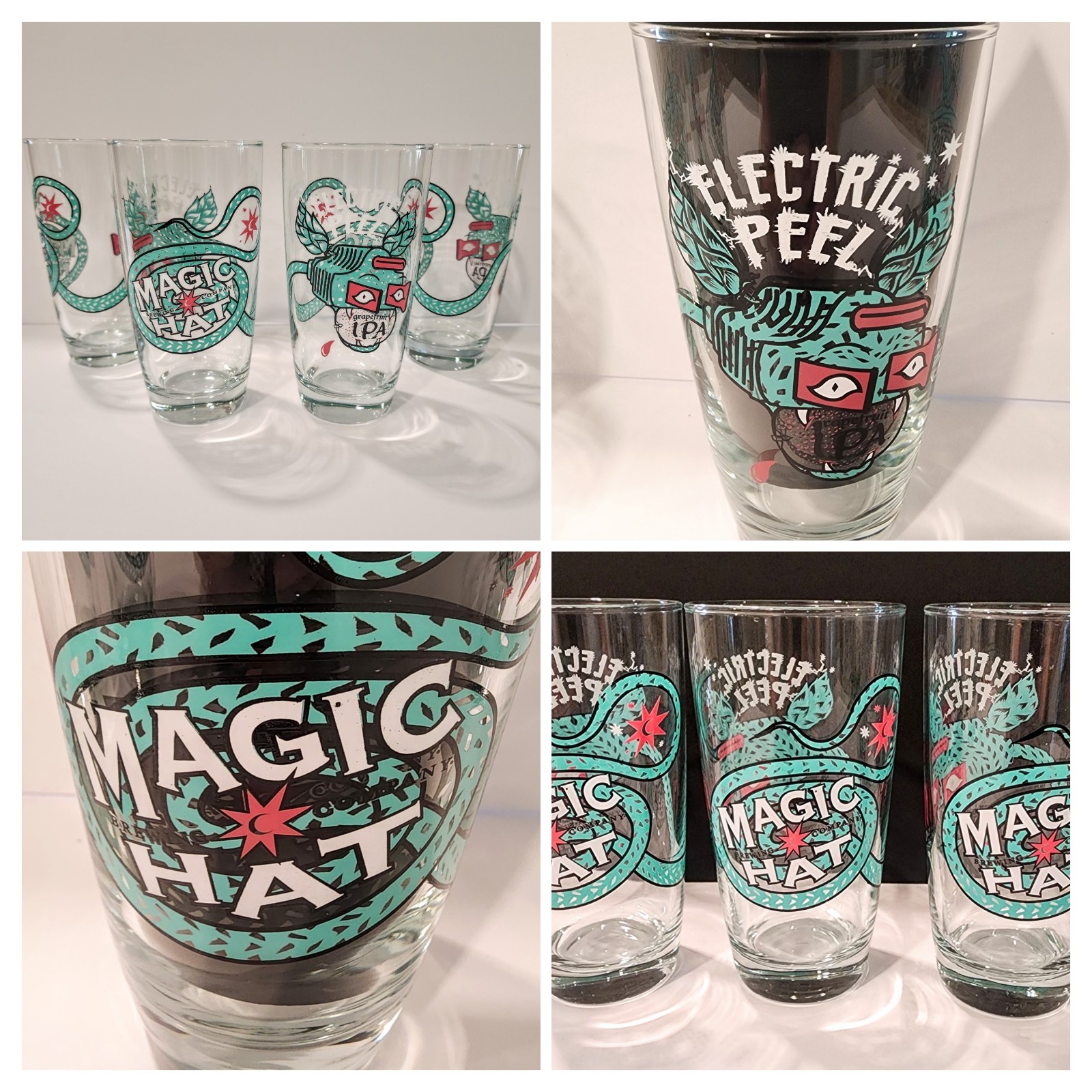 Magic Hat Brewing Co Vintage 90s (4) Electric Peel IPA 16oz Beer Pint Glasses