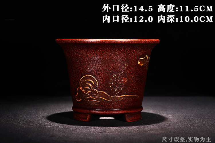 5.7in Chinese Antique Yixing Zisha Plant Pot, Handmade Painting Orchid Bonsai