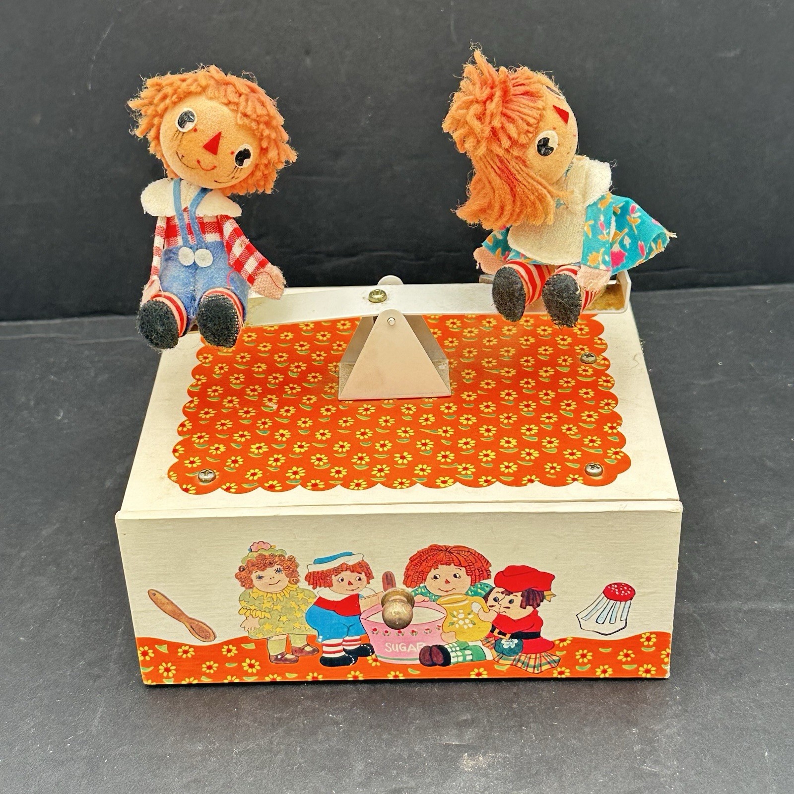VTG Just Bernard Raggedy Ann and Andy Teeter Totter Music Box RARE