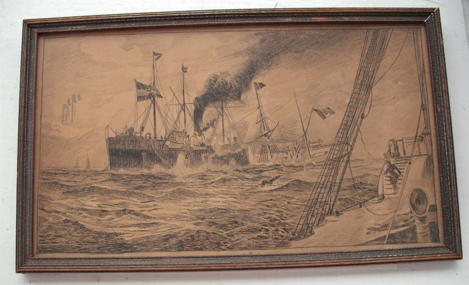 Rare WW1 Original Hand Inked Magazine Artwork, Naval, Italian Flag, info on back Rare WW1 Original Hand Inked Magazine Artwork, Naval, Italian Flag, info on back