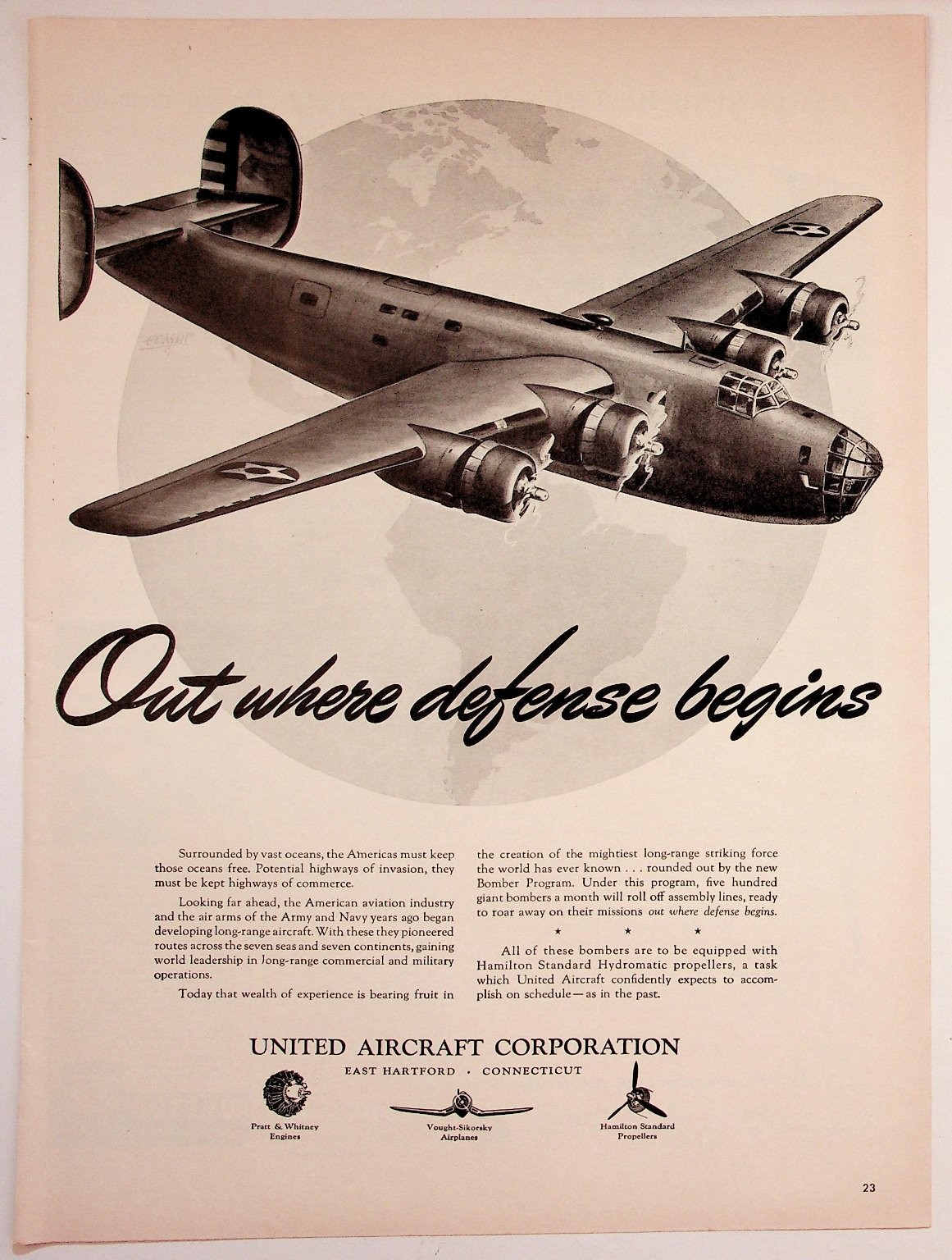 Vintage 1940s United Aircraft Bomber Plane WWII Era Print Ad Vintage 1940s United Aircraft Bomber Plane WWII Era Print Ad
