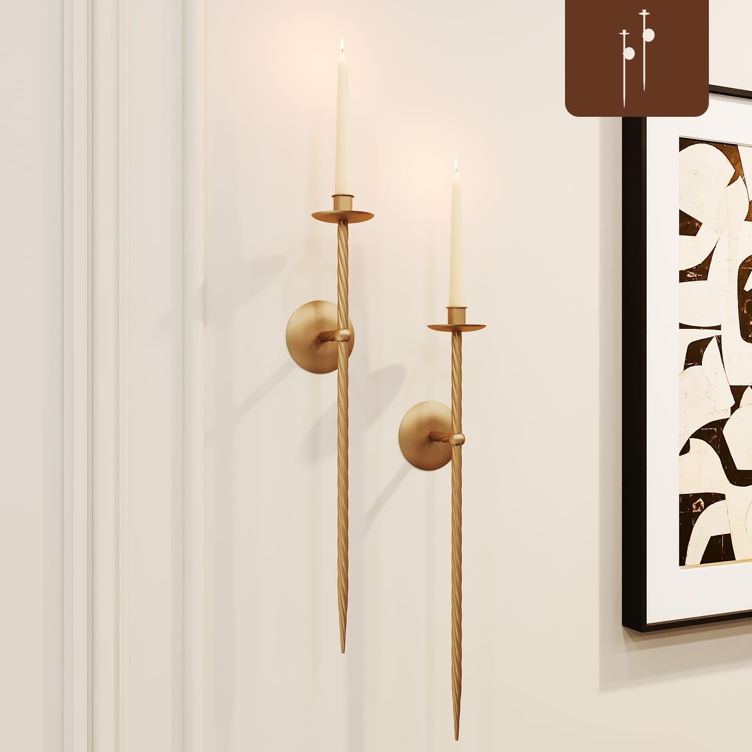 WOLAOJA Large Twisted Brass Candle Wall Sconce Set of 2 23.5in