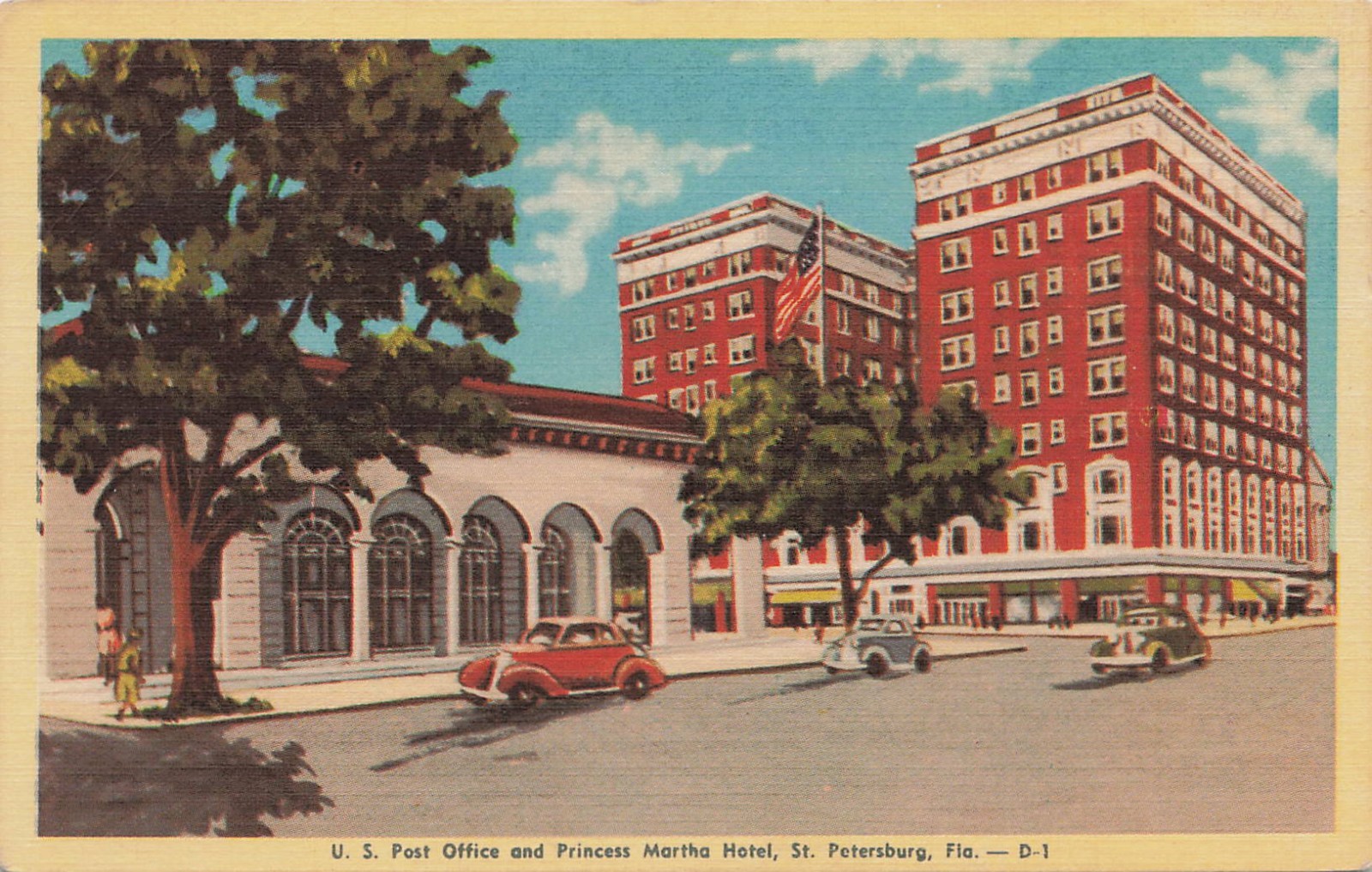 c1940 PC: U.S. Post Office and Princess Martha Hotel – St Petersburg, Florida