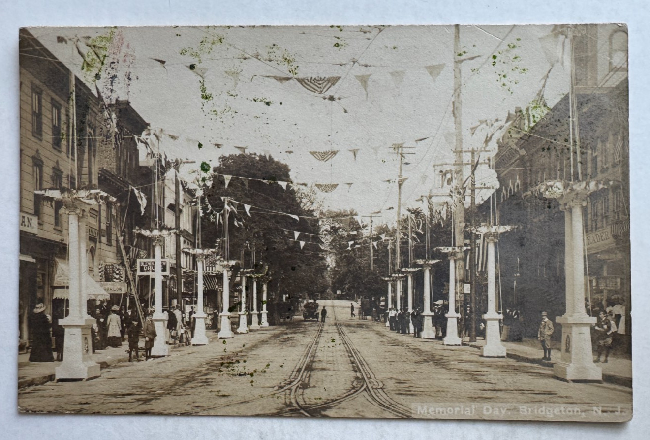 1909 NJ RPPC Postcard Bridgeton New Jersey Memorial Day Event Street Scene
