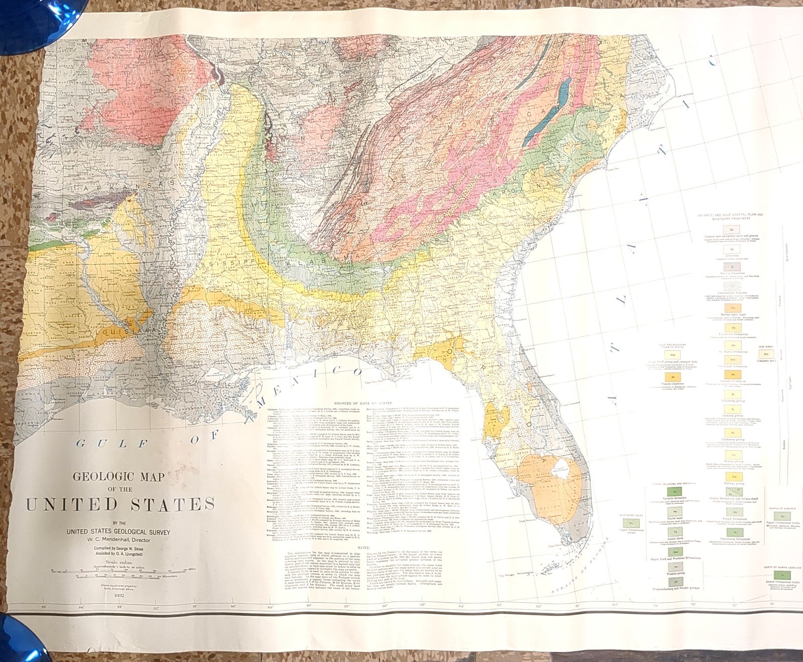 1932 Geologic Map of the United States USGS Vintage Wall Map Torn Partial 27x45