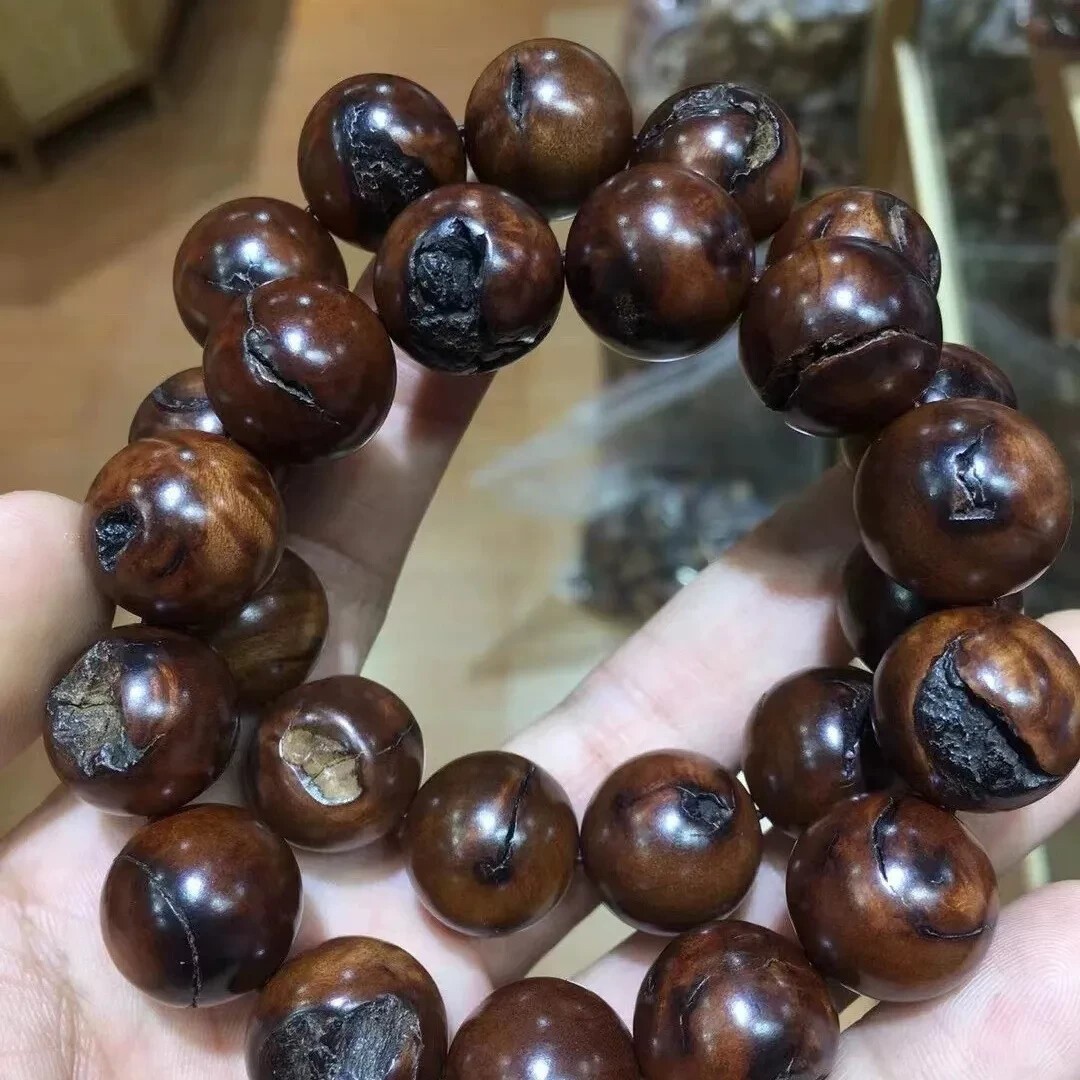 1pc 20mm*12 Beads Men Blesse Amulet Bracelet Lightning Struck Mark Jujube Bangle