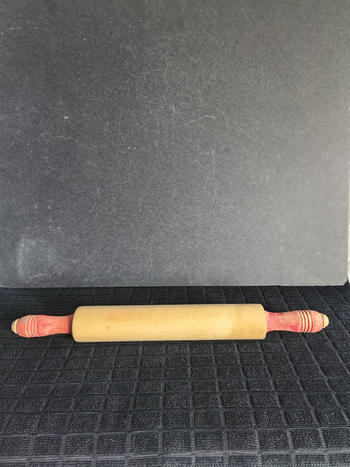 Vintage Wooden Rolling Pin with Red Handles
