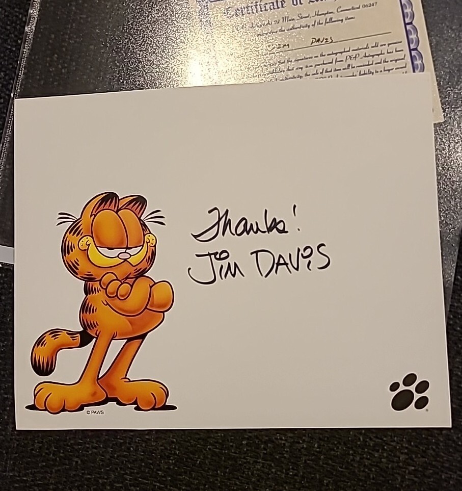 Jim Davis Cartoonist Aurograph On Garfield 8×10 Card Stock Matte