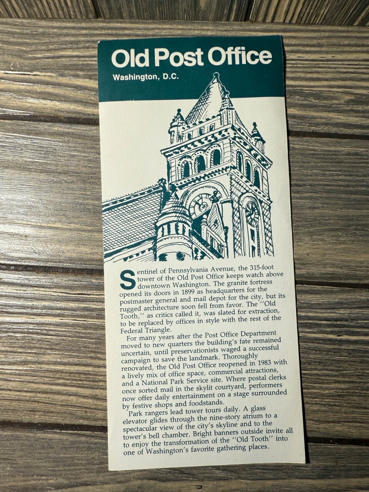 Vintage Old Post Office Washington D.C. Historical Brochure