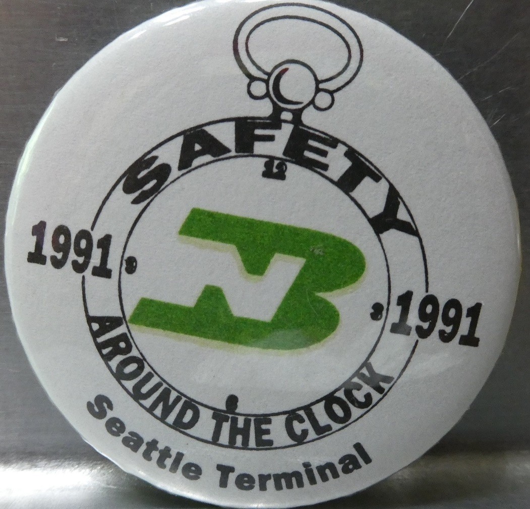 Railroad Pinback Burlington Northern Safety Around Clock 1991 Railroad Pinback Burlington Northern Safety Around Clock 1991