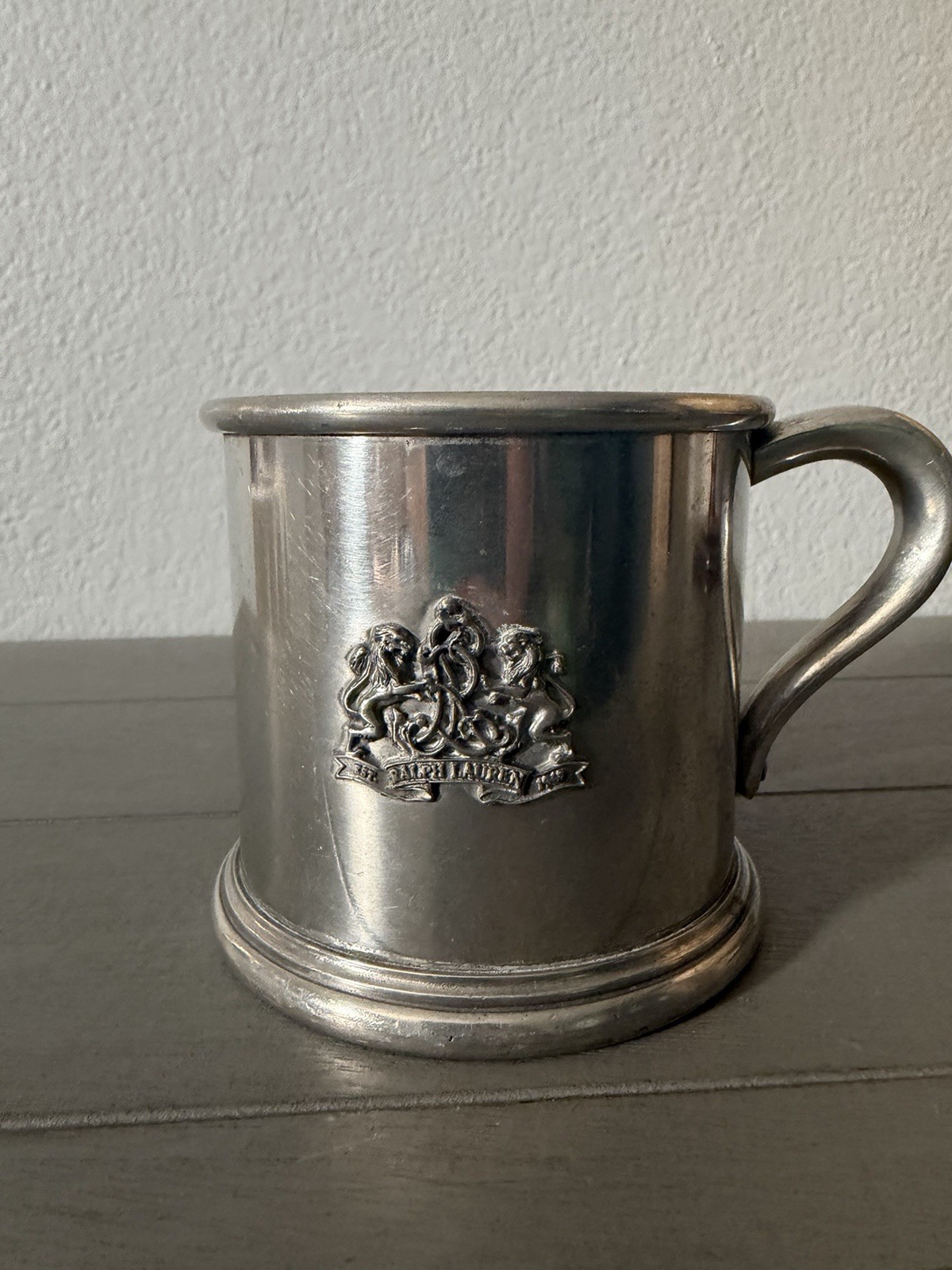 VINTAGE RALPH LAUREN SAFARI FOR MEN 3.5 OZ PEWTER SHAVING MUG Lion Crest