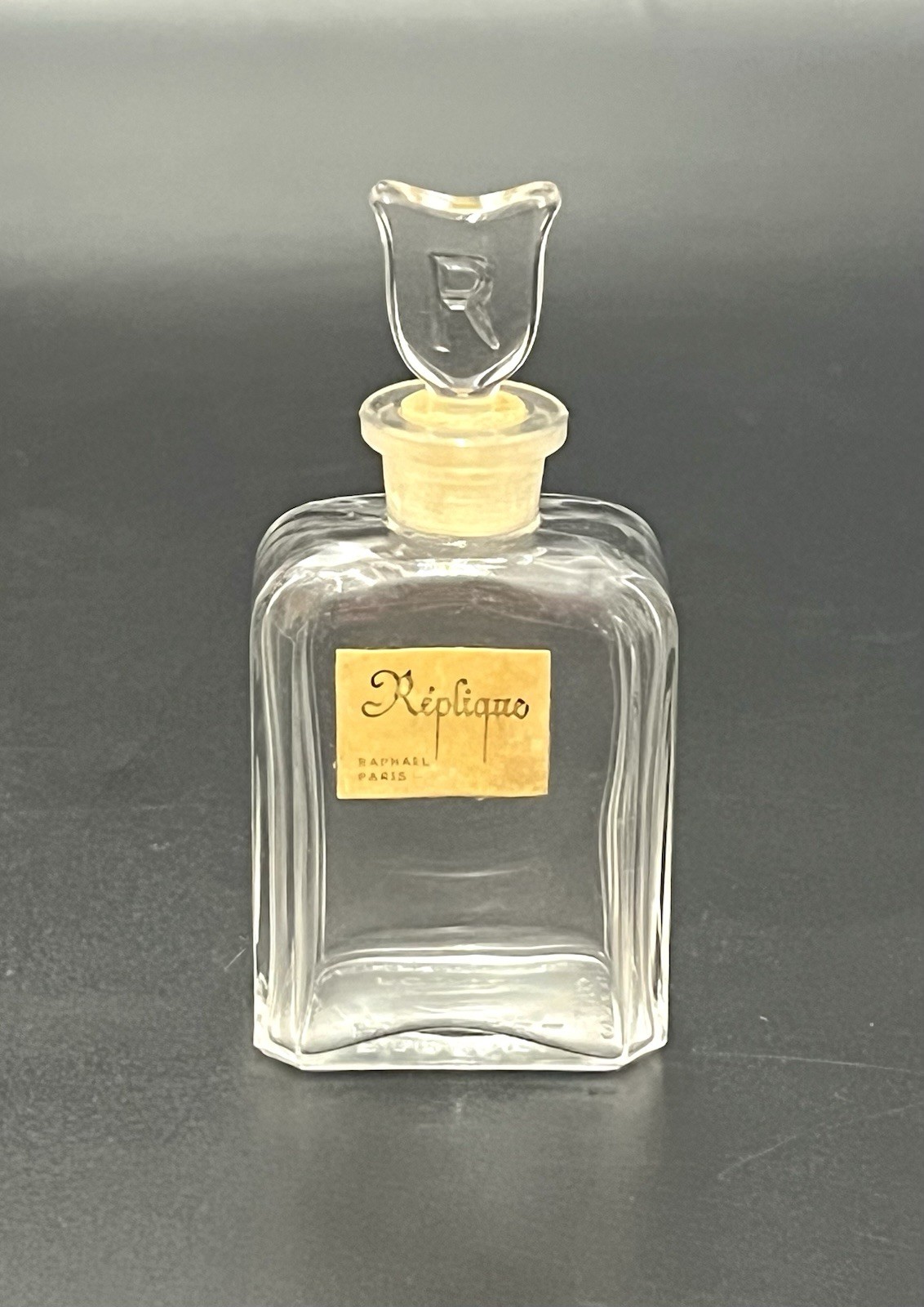 Vtg Raphael Replique Empty Glass 1/2 Fl Oz Perfume Bottle W/Stopper Paris France