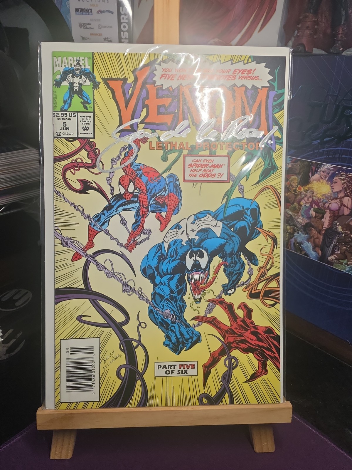 VENOM LETHAL PROTECTOR 5 NEWSSTAND SIGNED & COVER SAM DE LA ROSA COA 1993 .