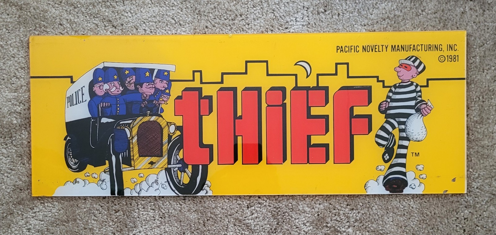 VINTAGE ORIGINAL Thief Arcade Marquee -1981 Pacific Novelty -Plexiglass -Rare VINTAGE ORIGINAL Thief Arcade Marquee -1981 Pacific Novelty -Plexiglass -Rare