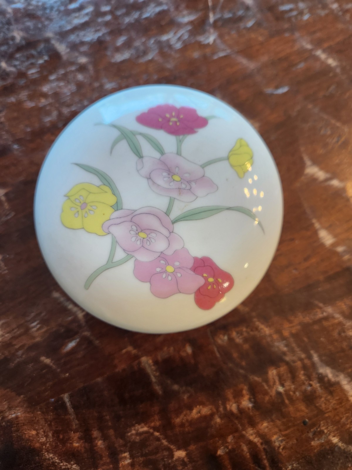 Vintage Round Porcelain Trinket Box With Lid 3.25