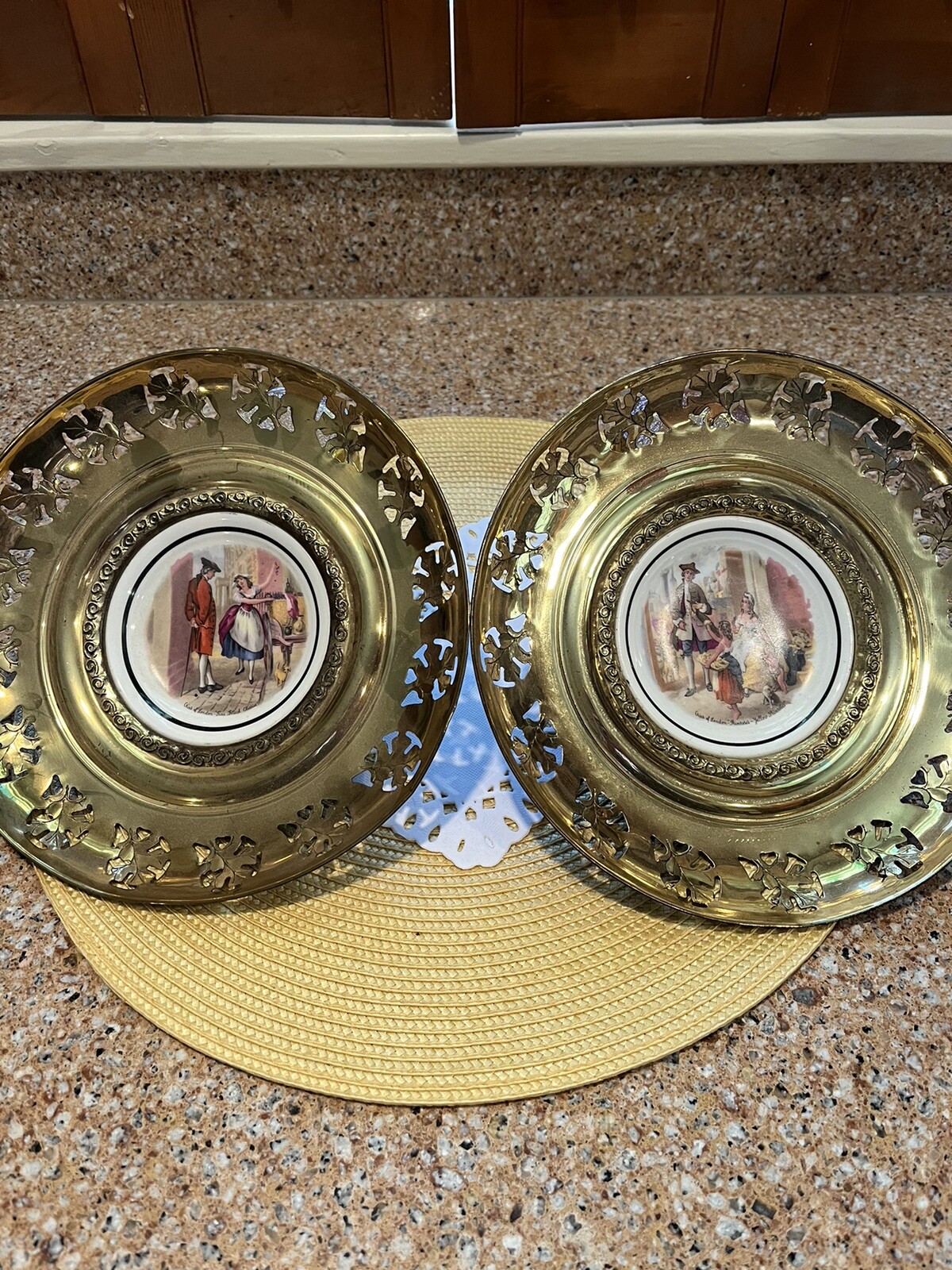 Vintage Antique Cries of London Brass Trimed Bone China collector Plates 2qty