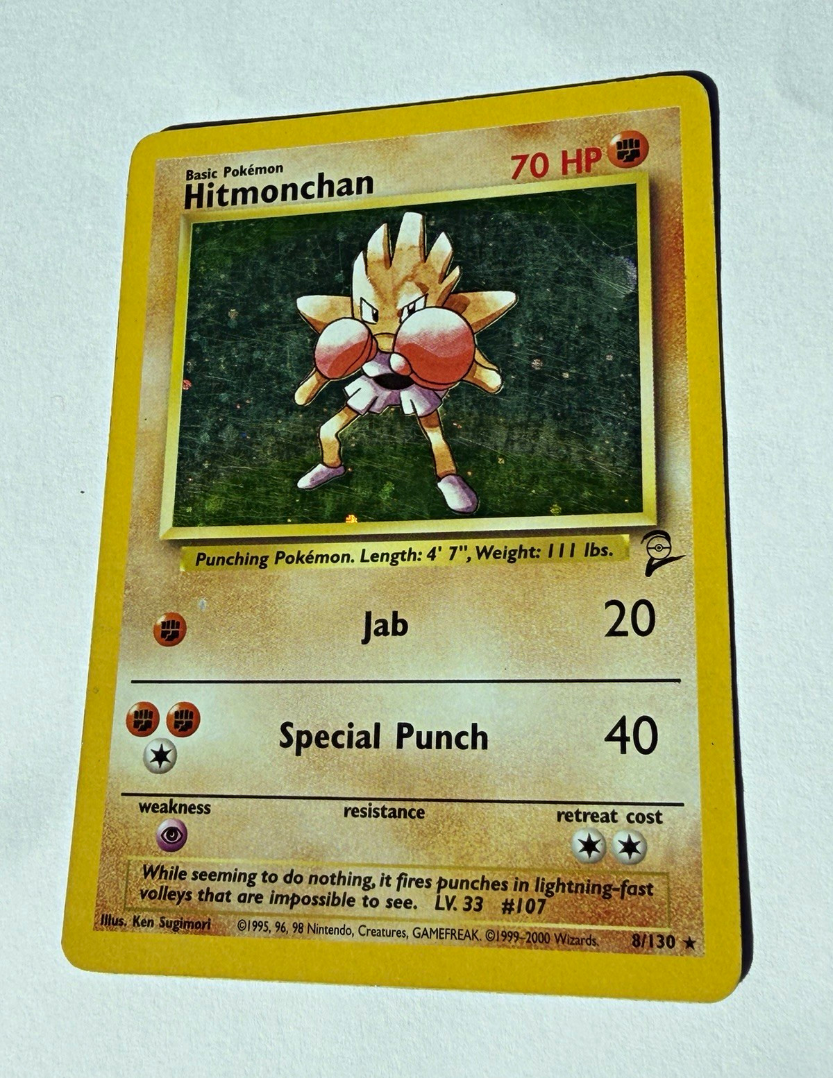 Pokémon TCG Base Set 2 Hitmonchan Holo 8/130 (1999) Wizards English
