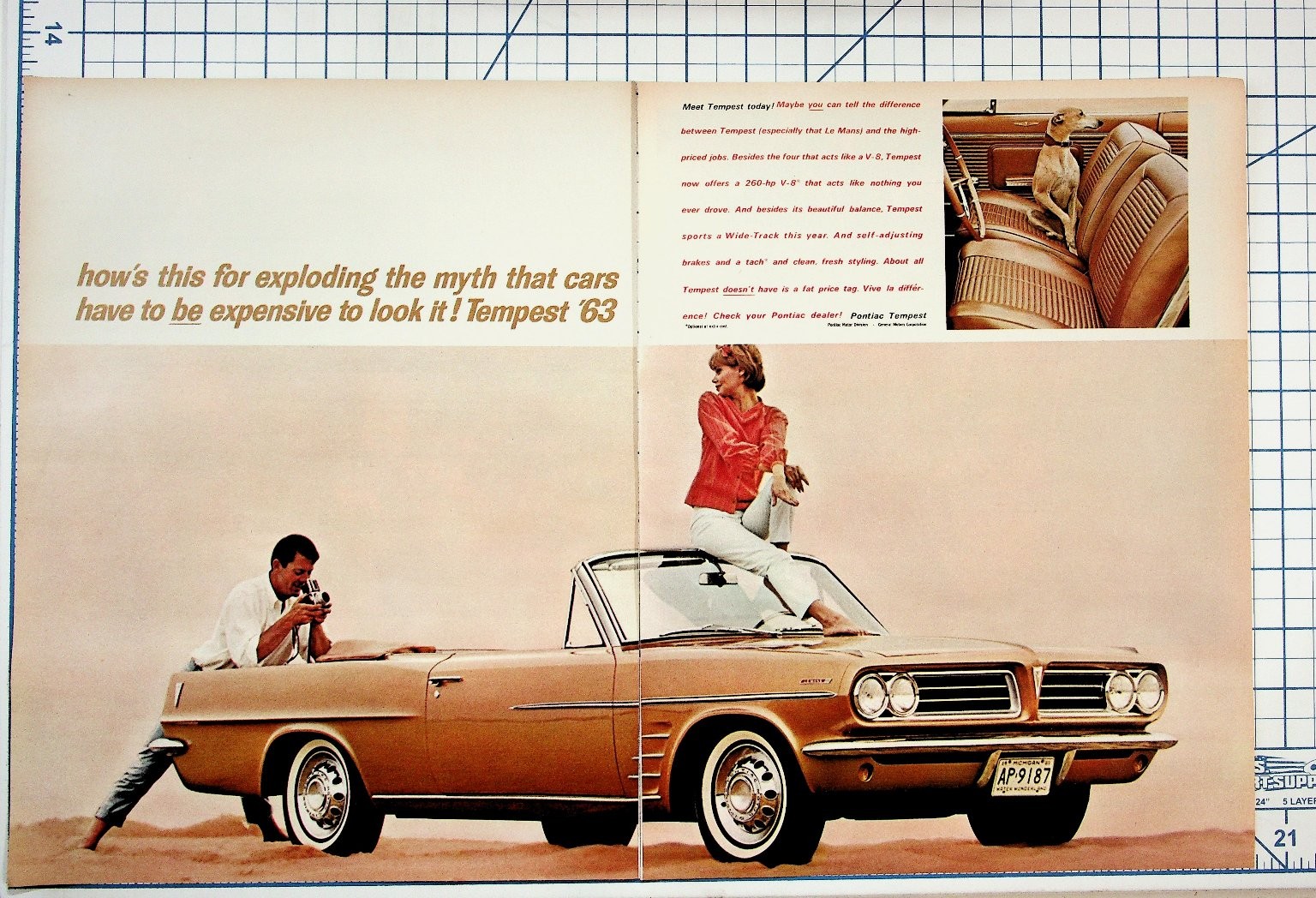 1963 Pontiac Tempest Convertible Car Ad Magazine Print Ephemera Vintage Auto