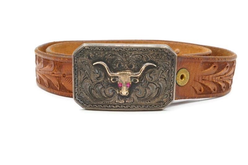 Edward Bohlin Hollywood Sterling Silver 925 10k Ruby Longhorn Trophy Belt Buckle